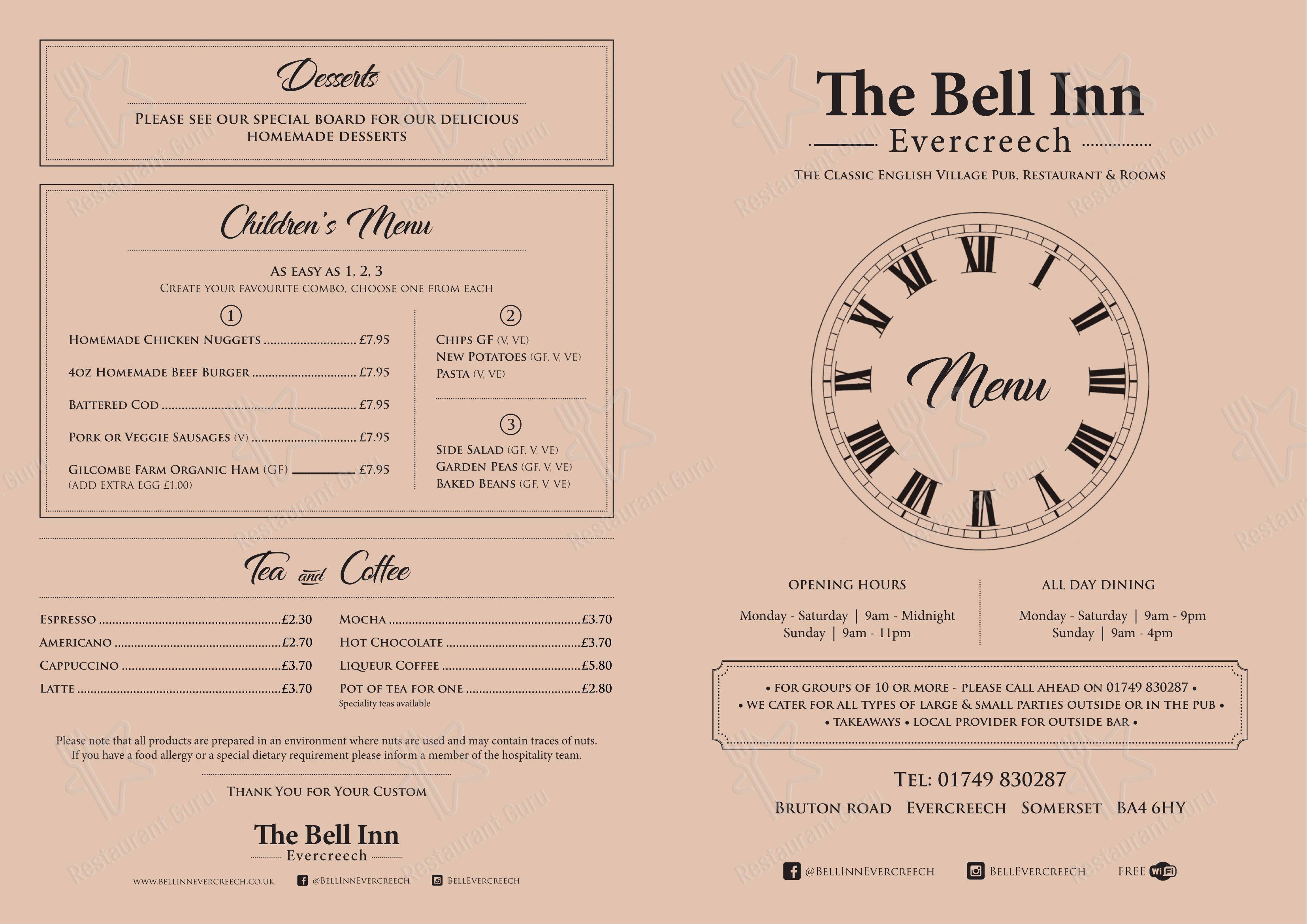 Меню паба и бара The Bell Inn - Меню напитков