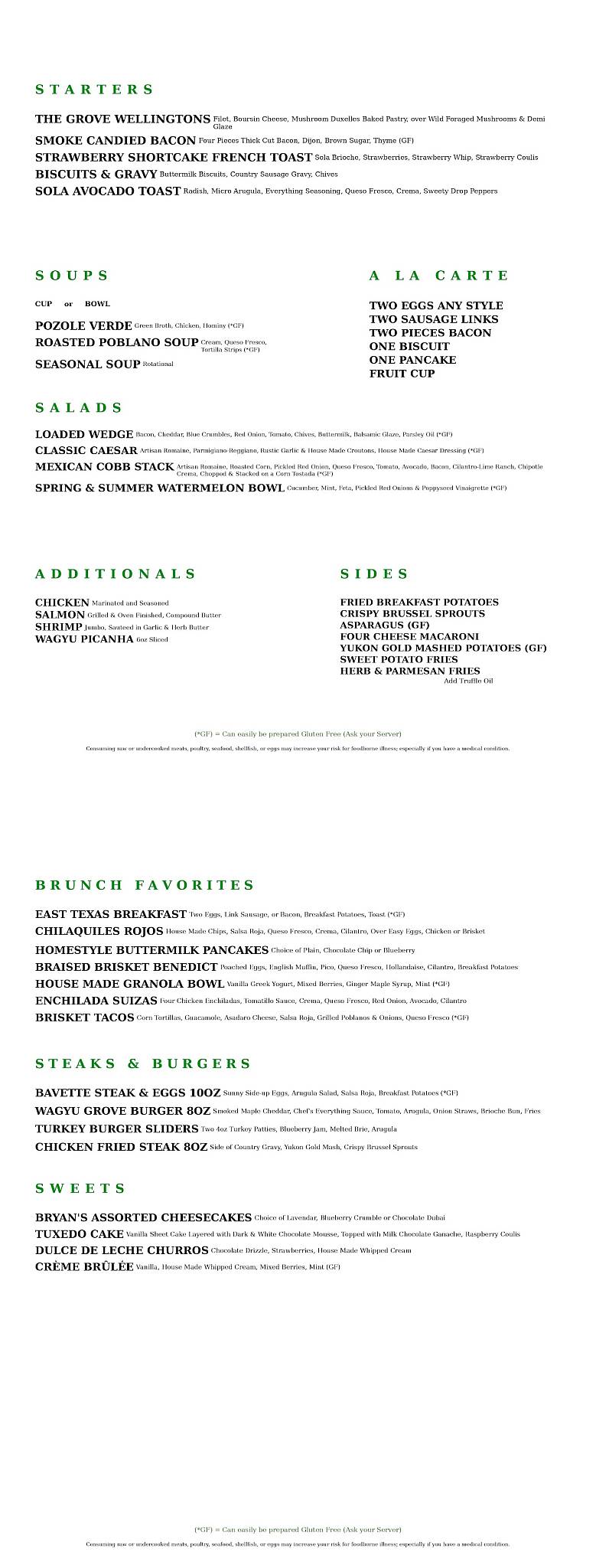 The Grove Kitchen & Gardens меню