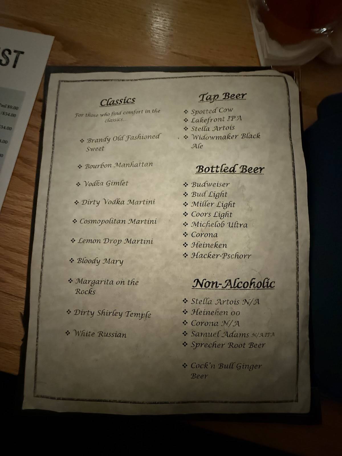 The Guide's Inn меню