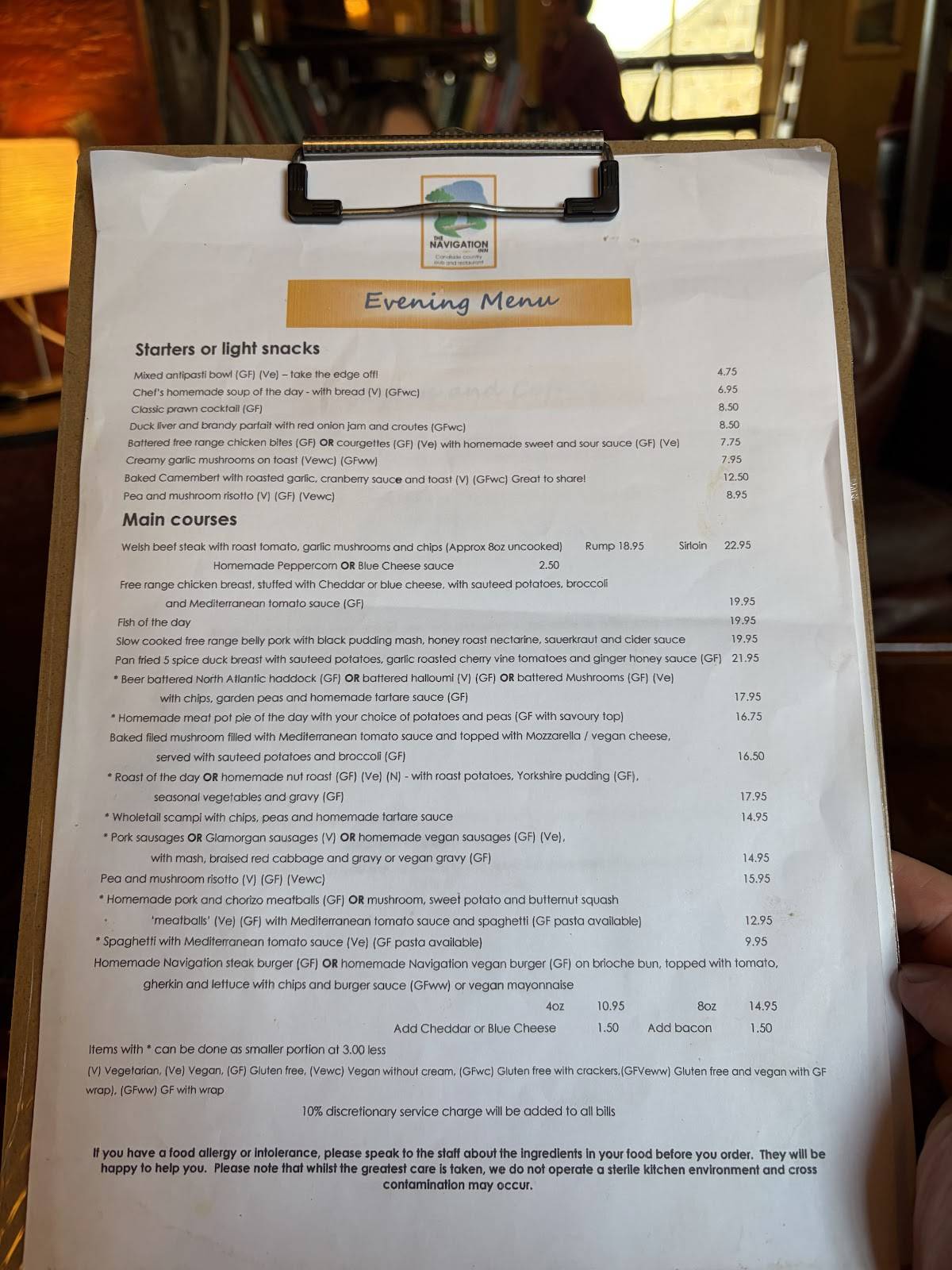 The Navigation Inn меню