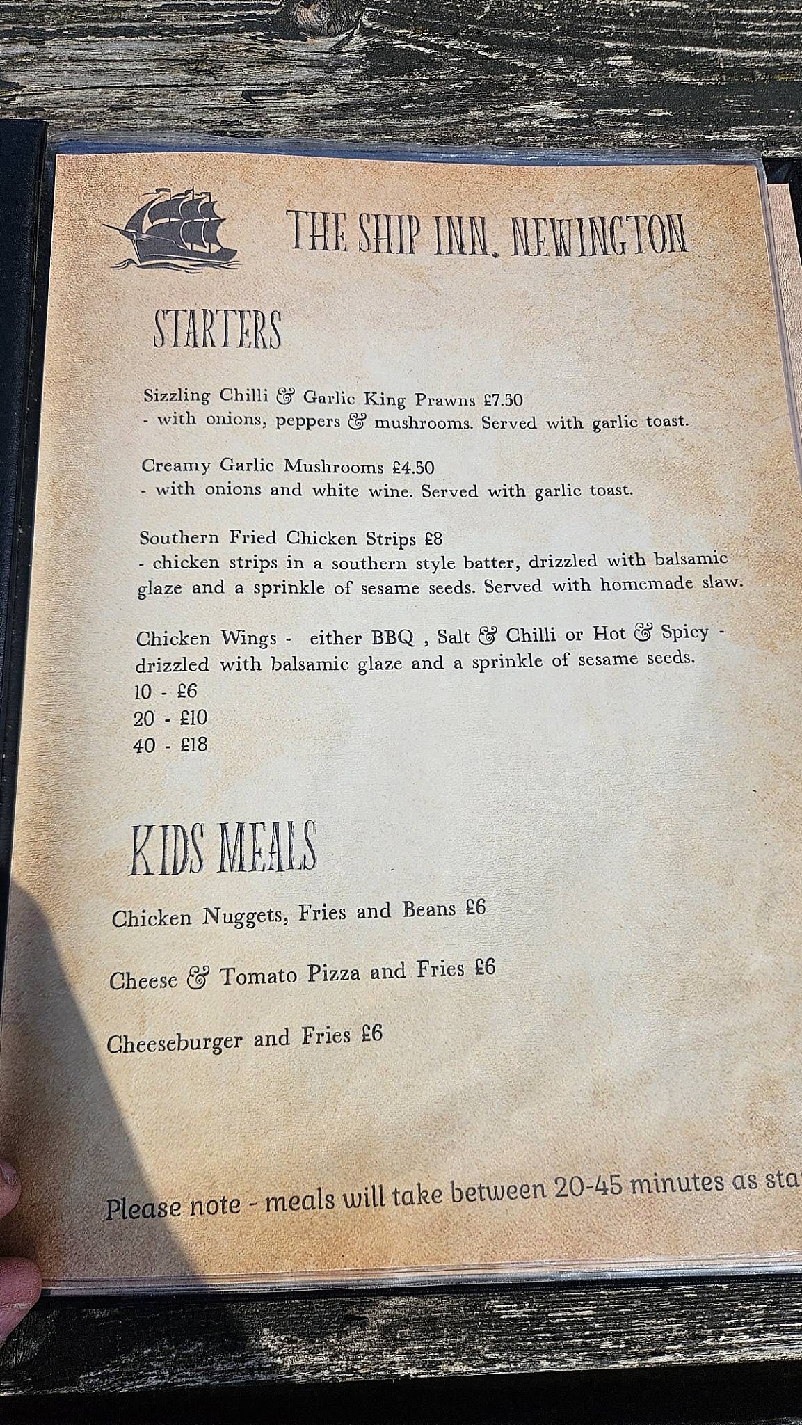 The Ship Inn Newington меню