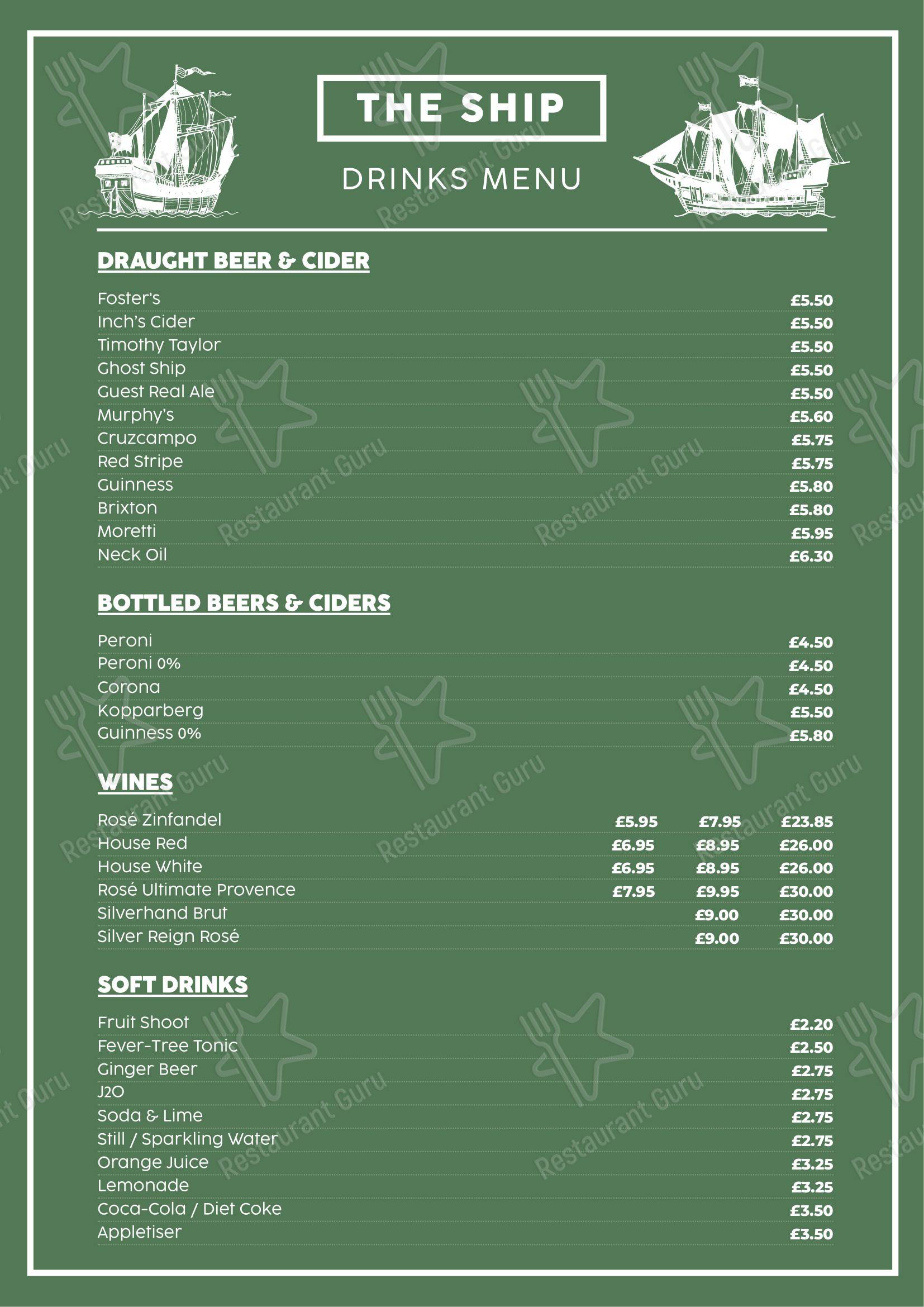 The Ship Tavern в Рочестере - Основное меню