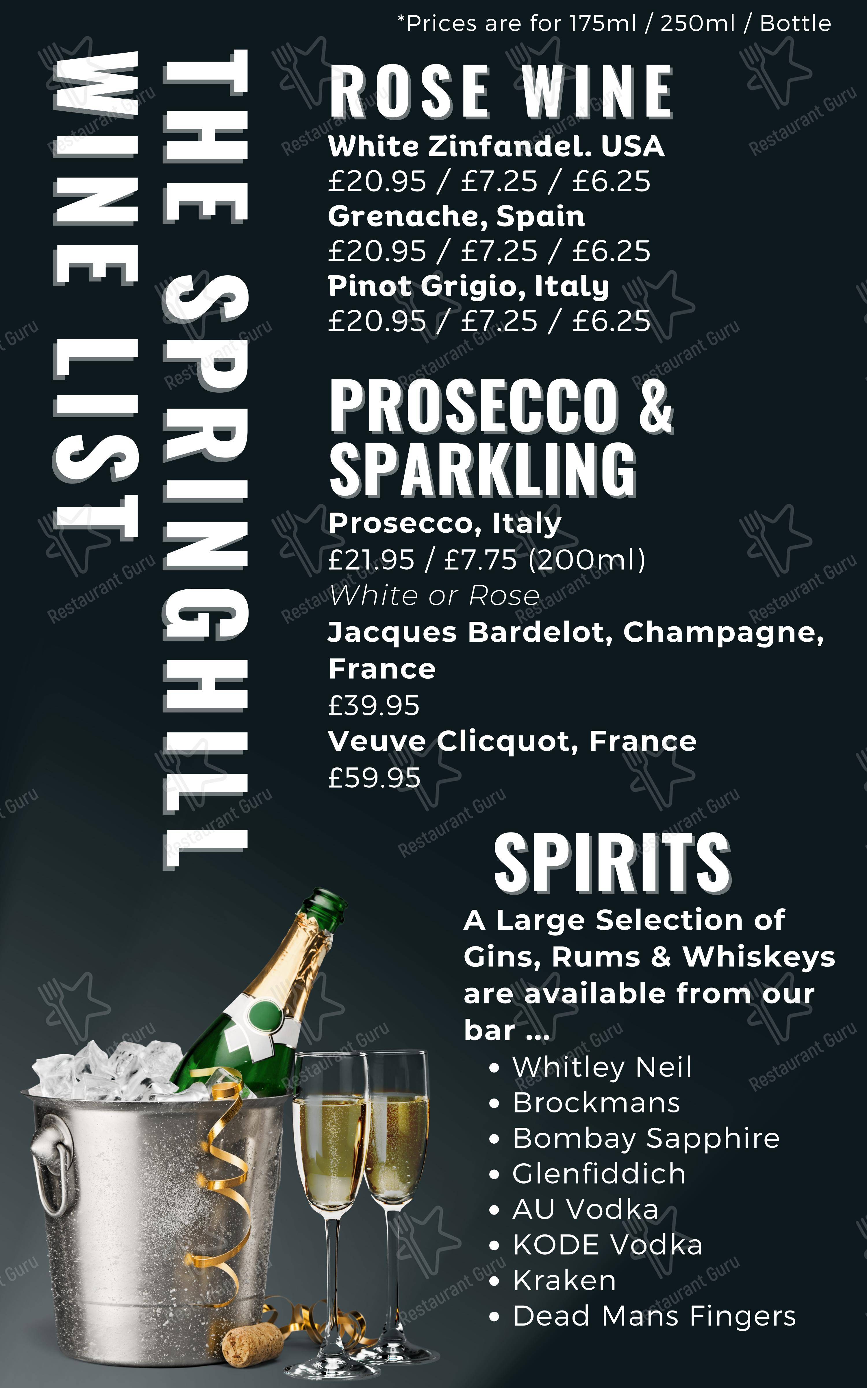 The Spring Hill в Уольверхэмптоне - Dinner Menu