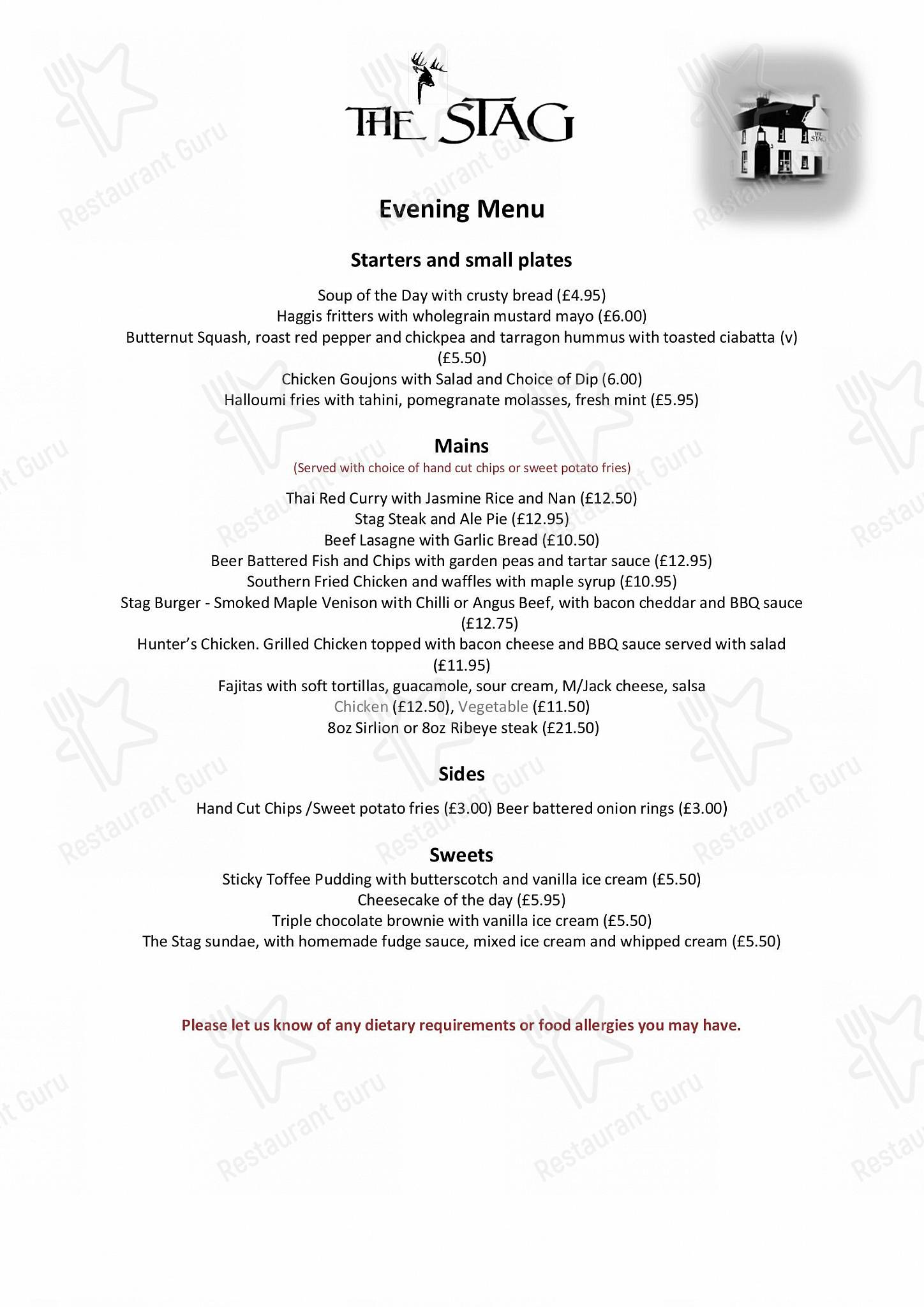 Take out menu ресторана The Stag в Форфаре