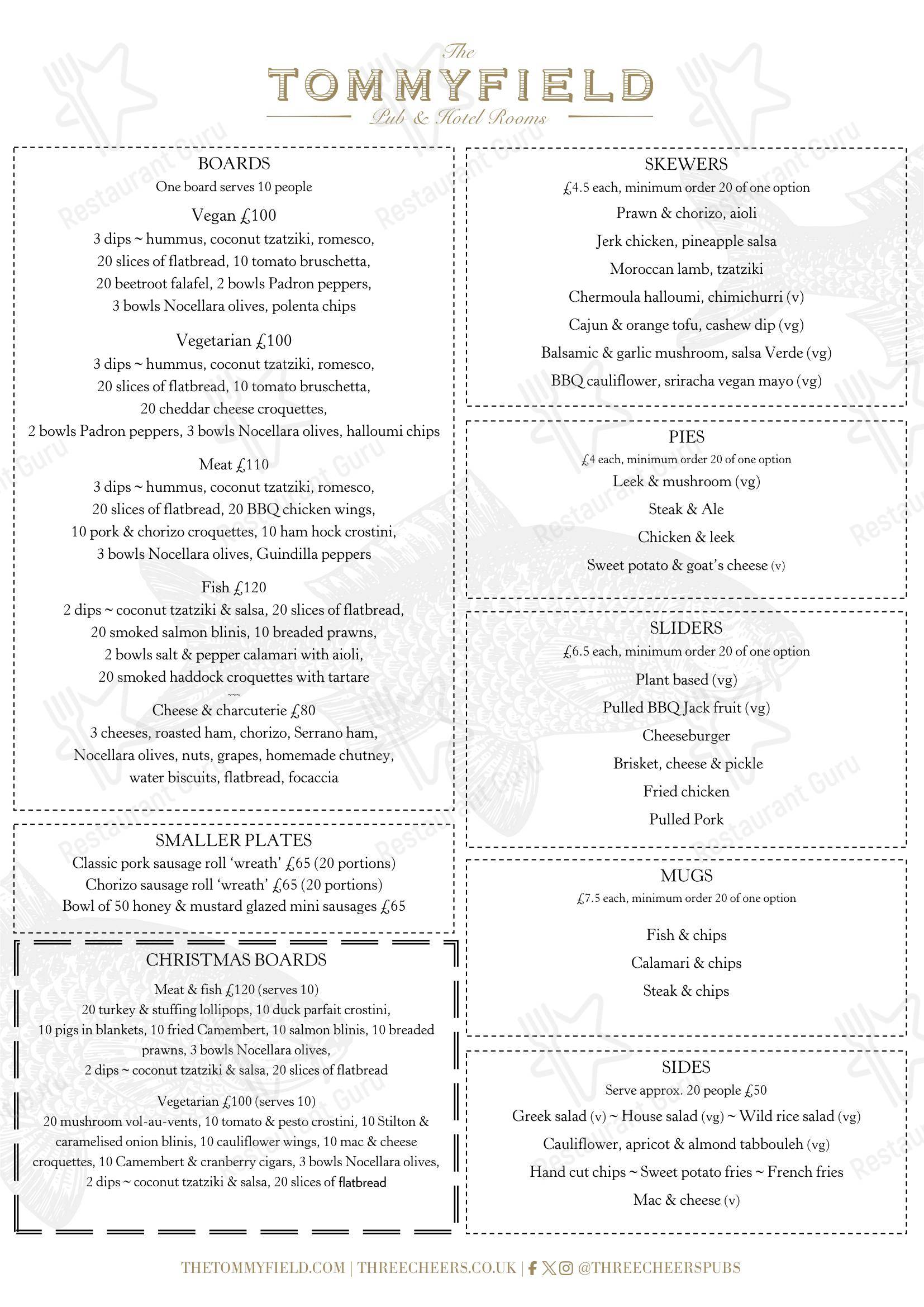 Takeaway Menu паба и бара The Tommyfield в Лондоне