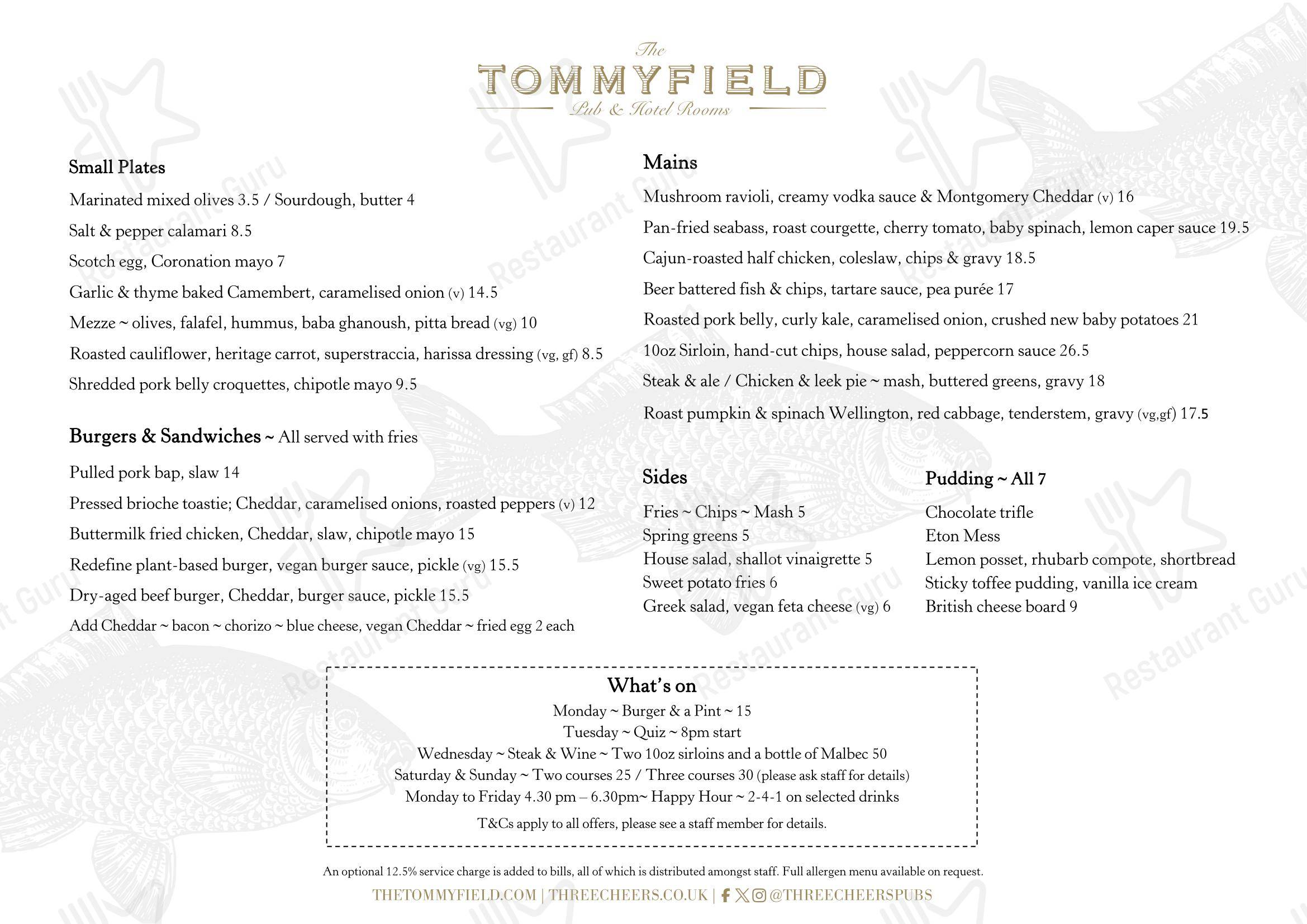 Меню паба и бара The Tommyfield - Детское