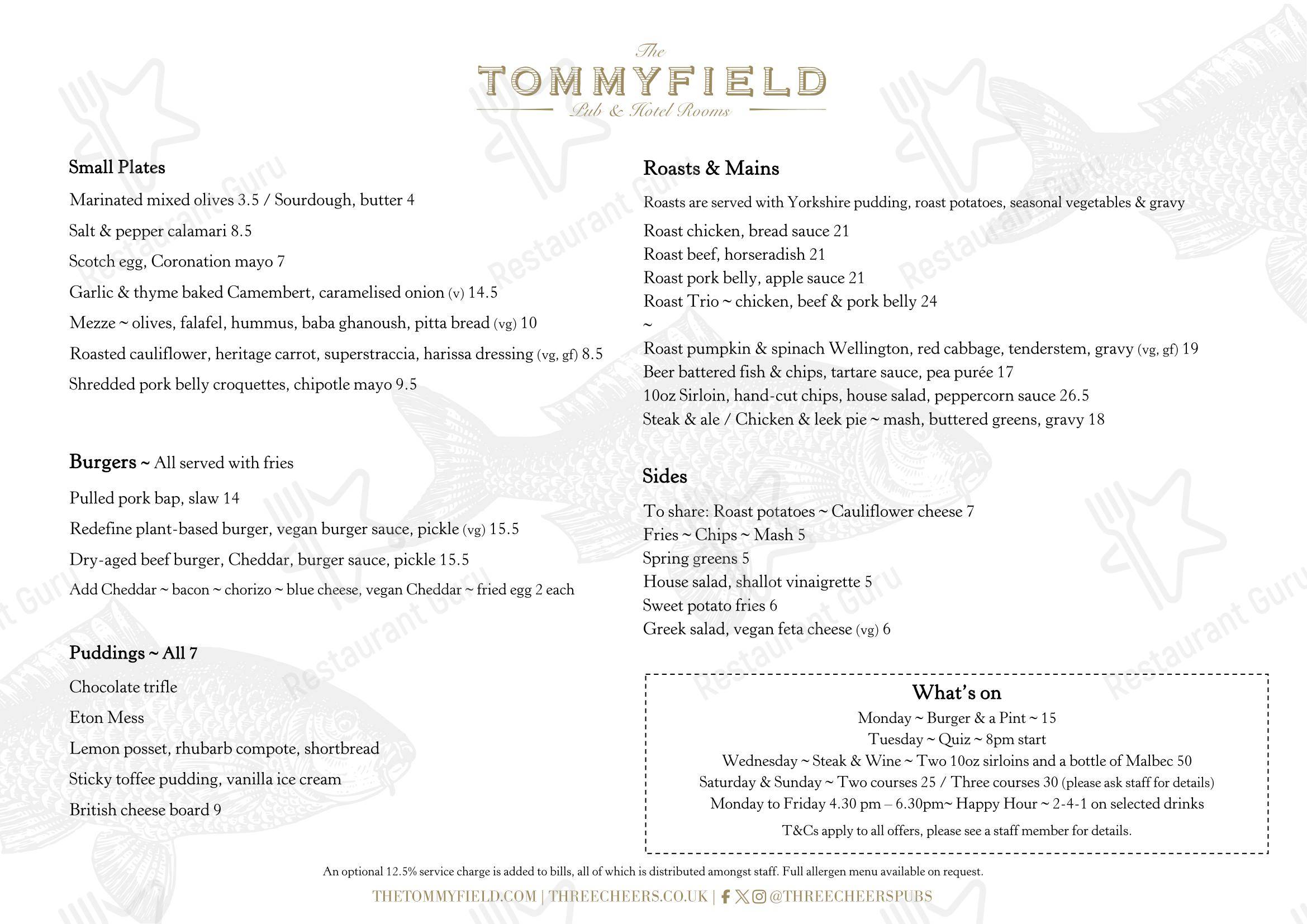 Меню The Tommyfield - еда и напитки