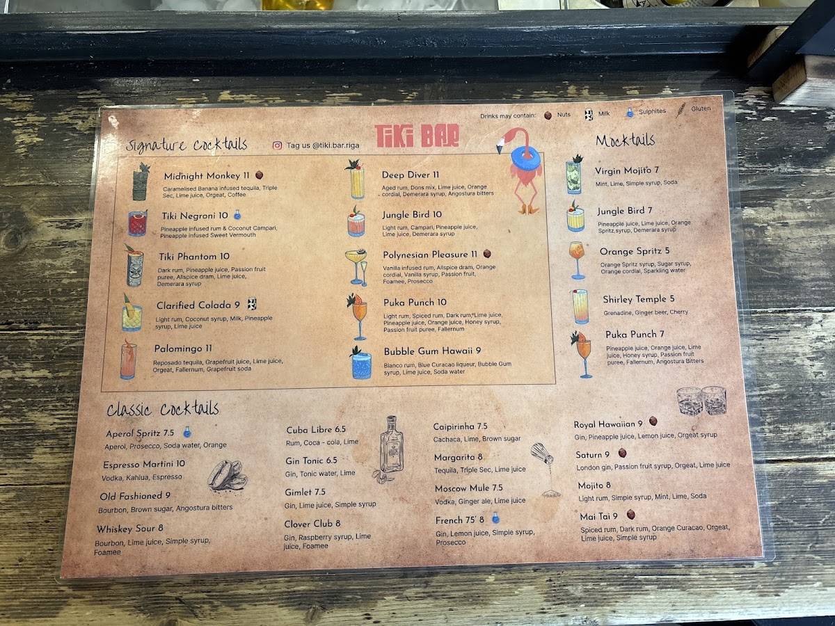 Tiki Bar Riga меню