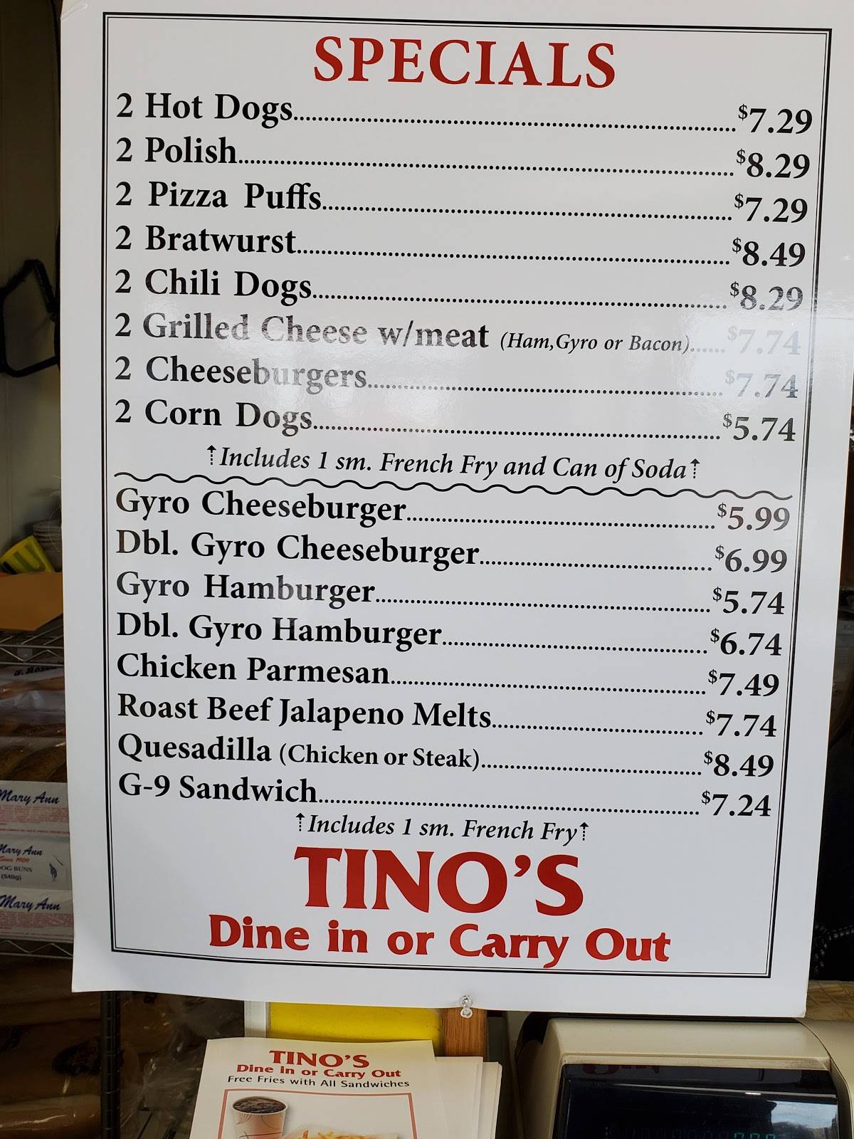 Tino's Carry Out меню