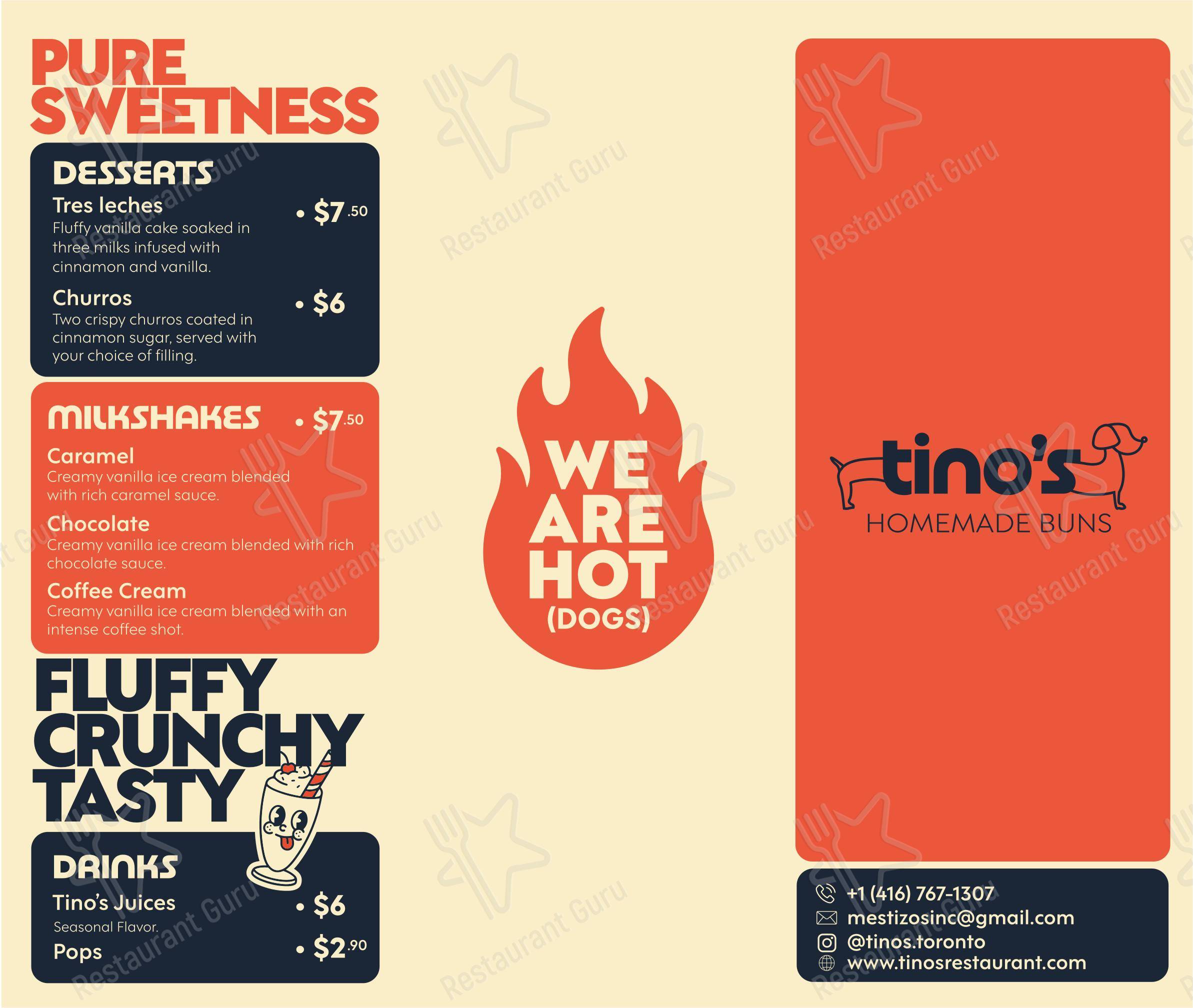 菜单 ресторана Tino's Hot Dogs Toronto