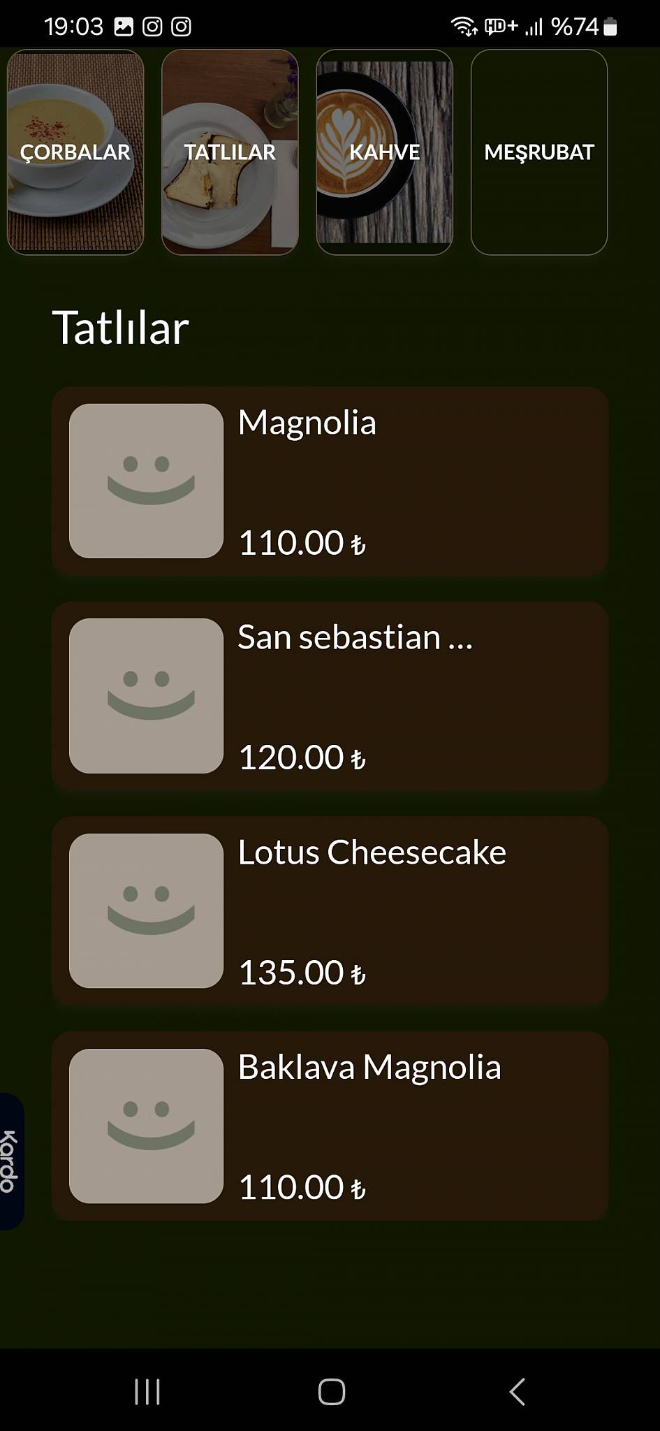 Tonys меню