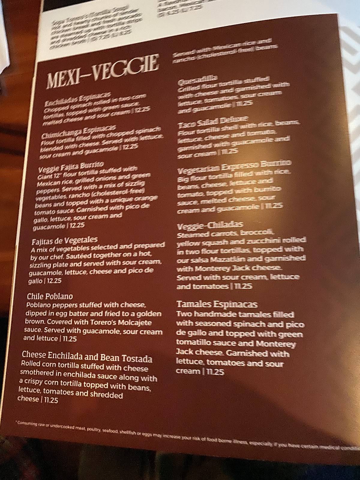 Torero's Authentic Mexican Cuisine меню