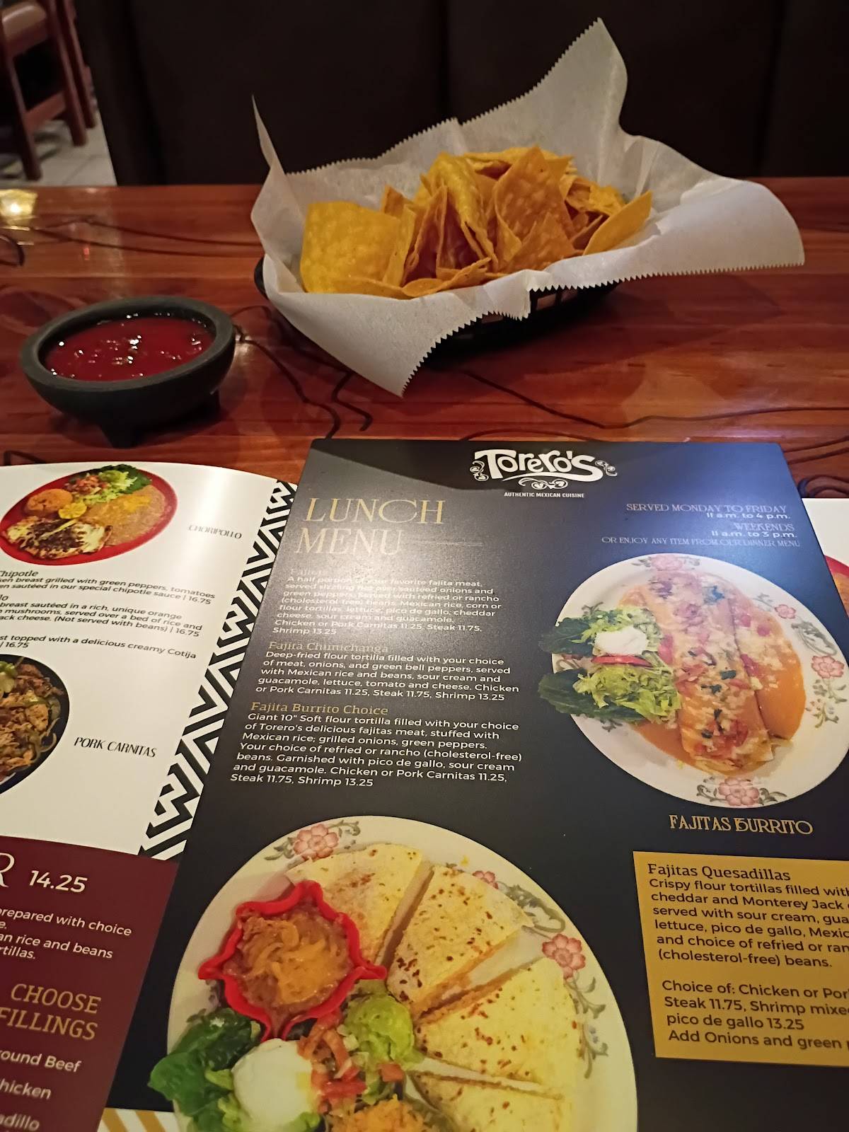 Torero's Authentic Mexican Cuisine меню