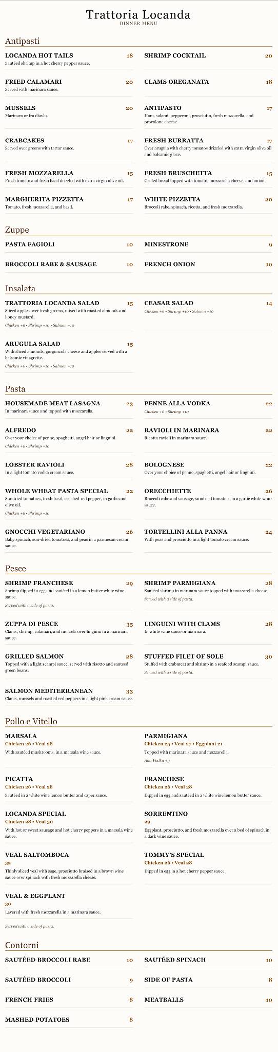 Trattoria Locanda меню