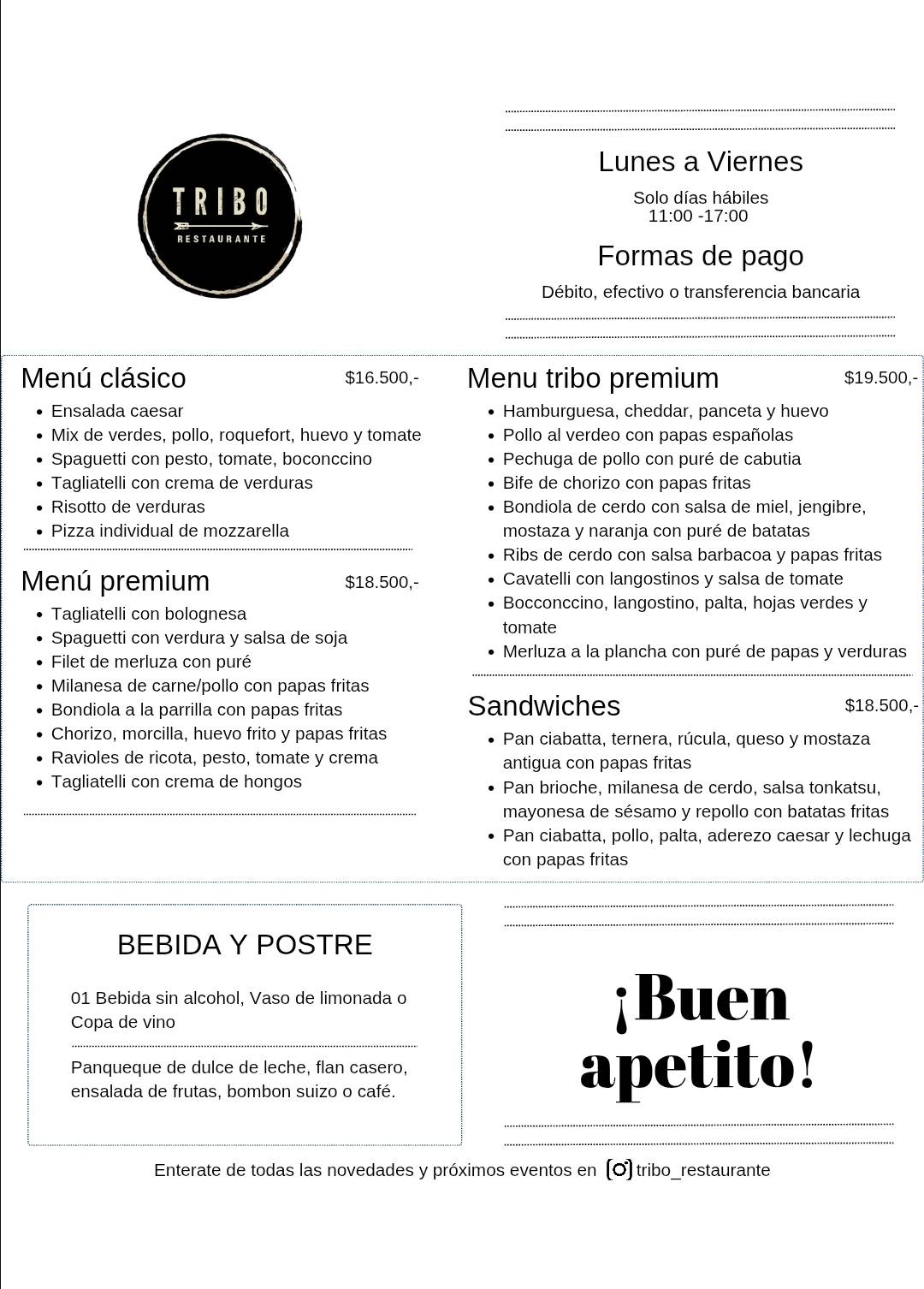 Tribo меню