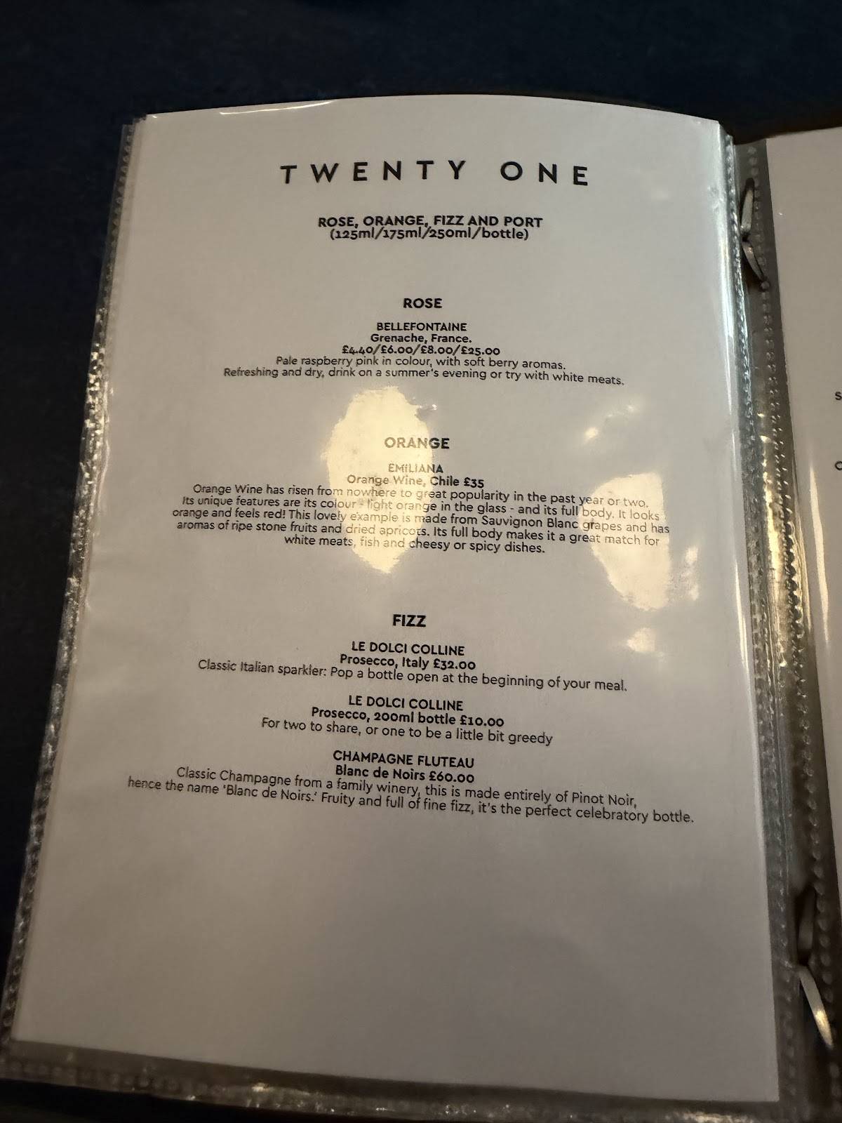 Twenty One меню