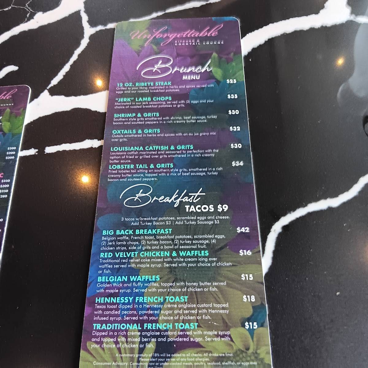 Unforgettable Kitchen and Cocktails меню
