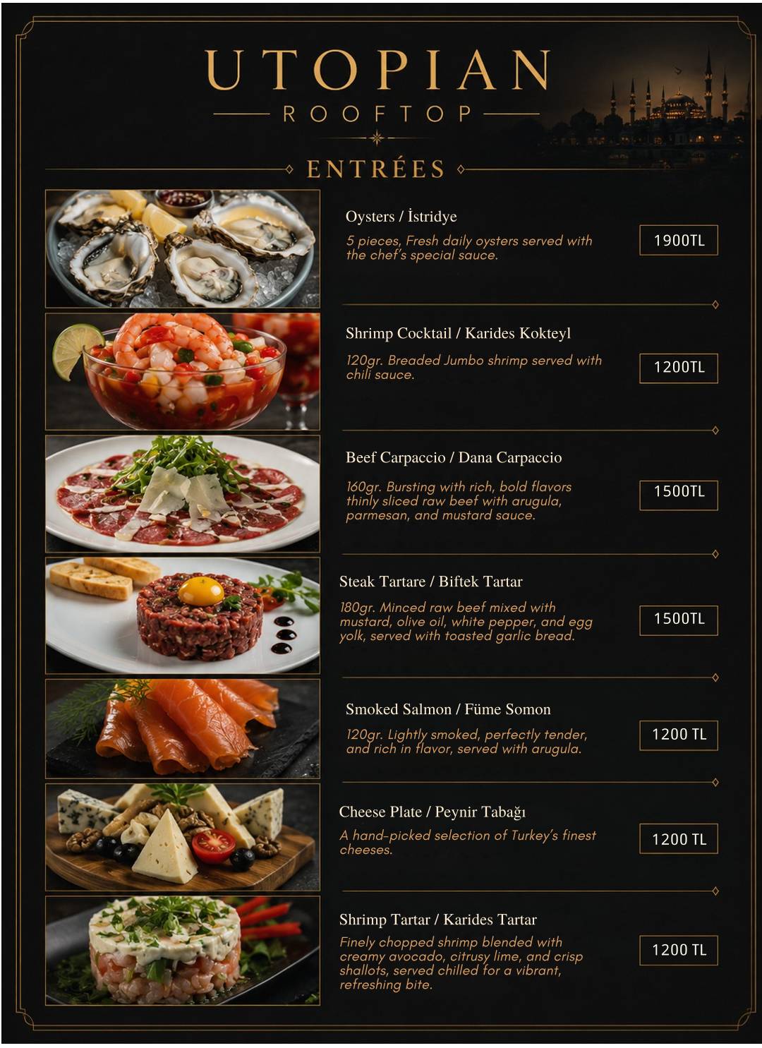 Utopian Rooftop Restaurant меню