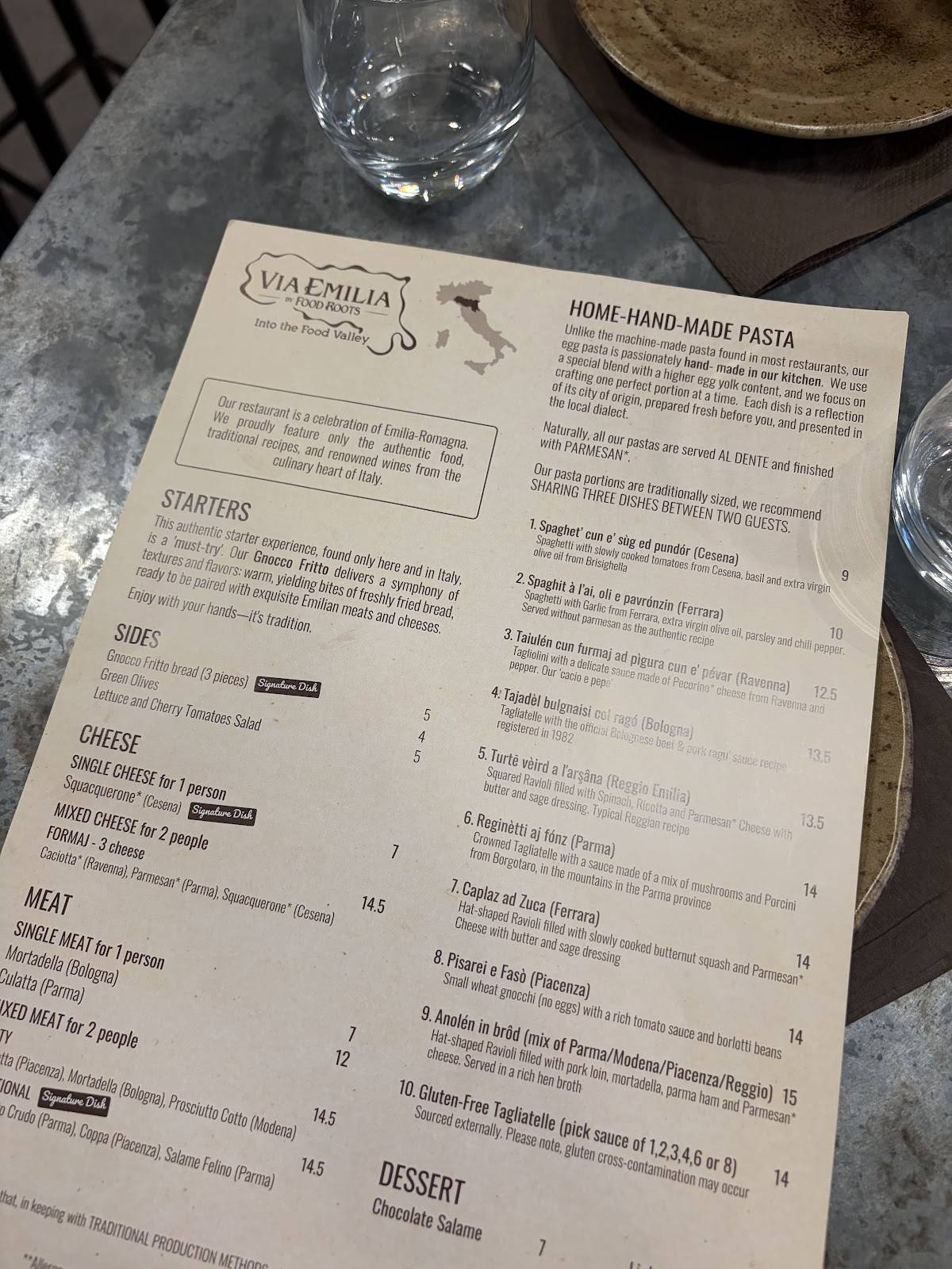 Via Emilia by Food Roots - FITZROVIA меню