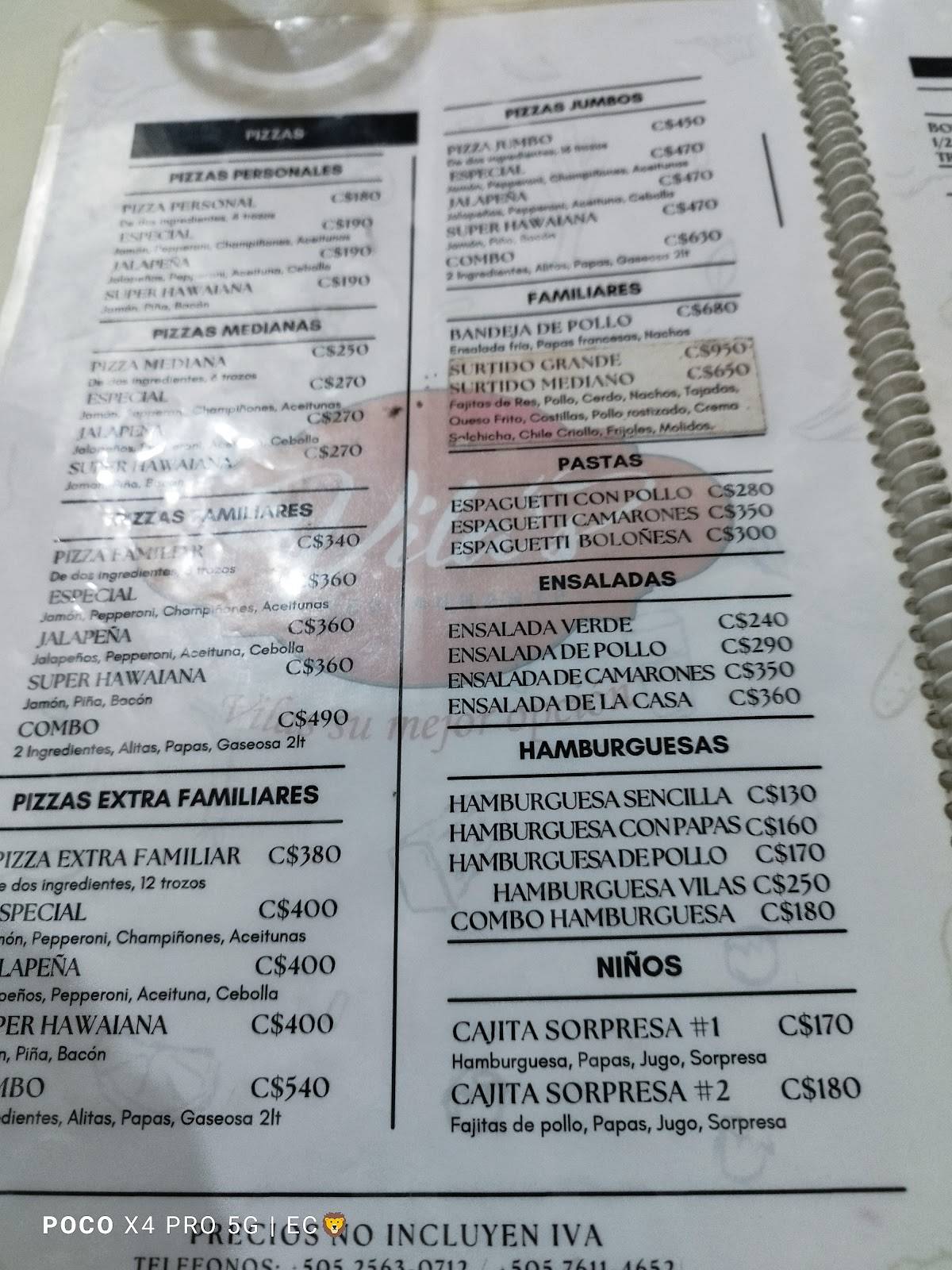 Vila's Restaurante, Rivas Nicaragua меню