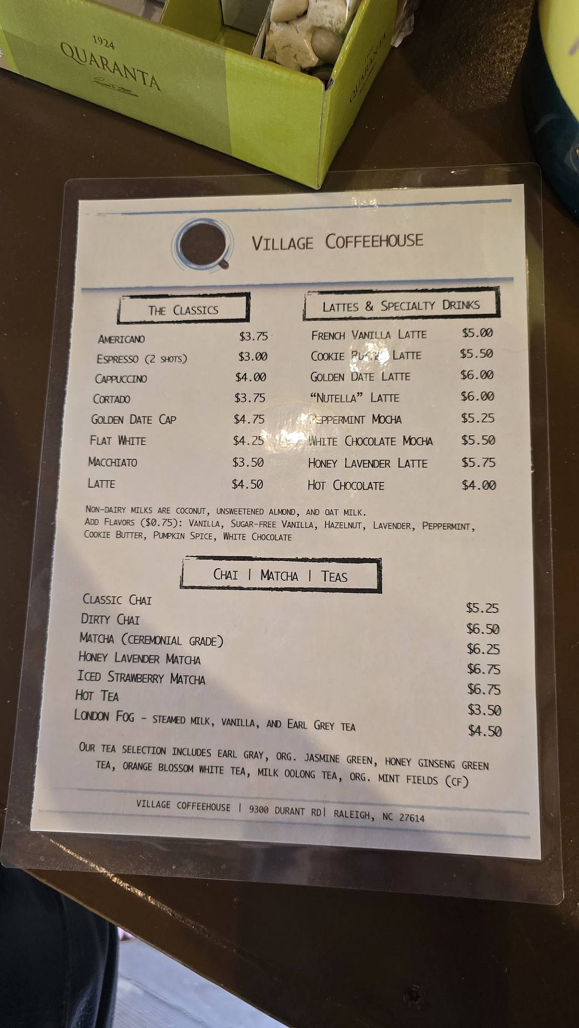 Village Coffeehouse меню