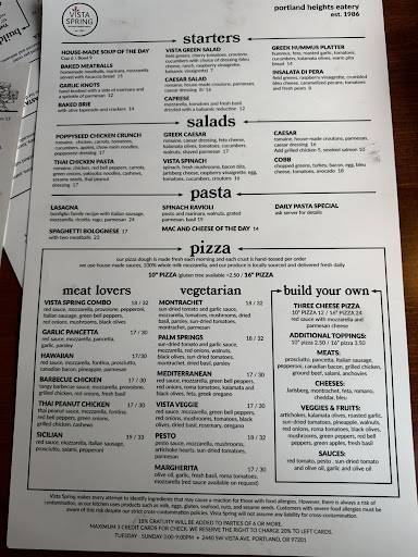 Vista Spring Cafe меню
