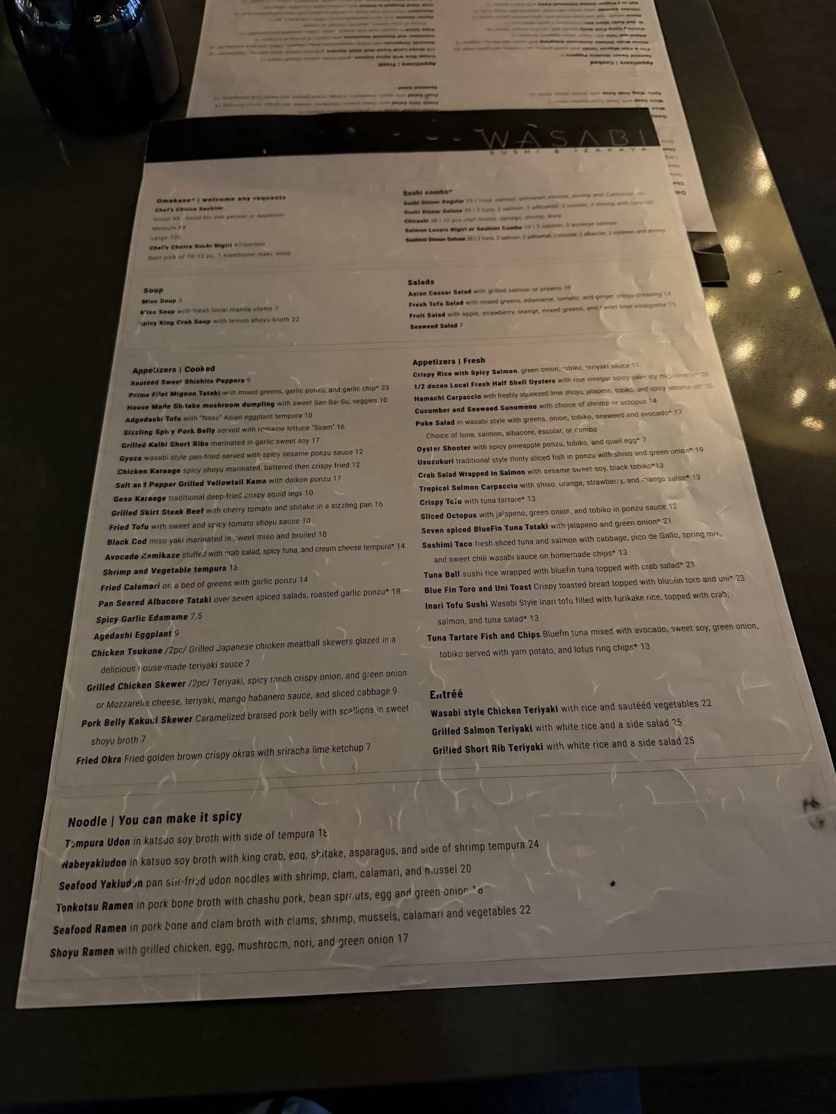 Wasabi Sushi & Izakaya меню