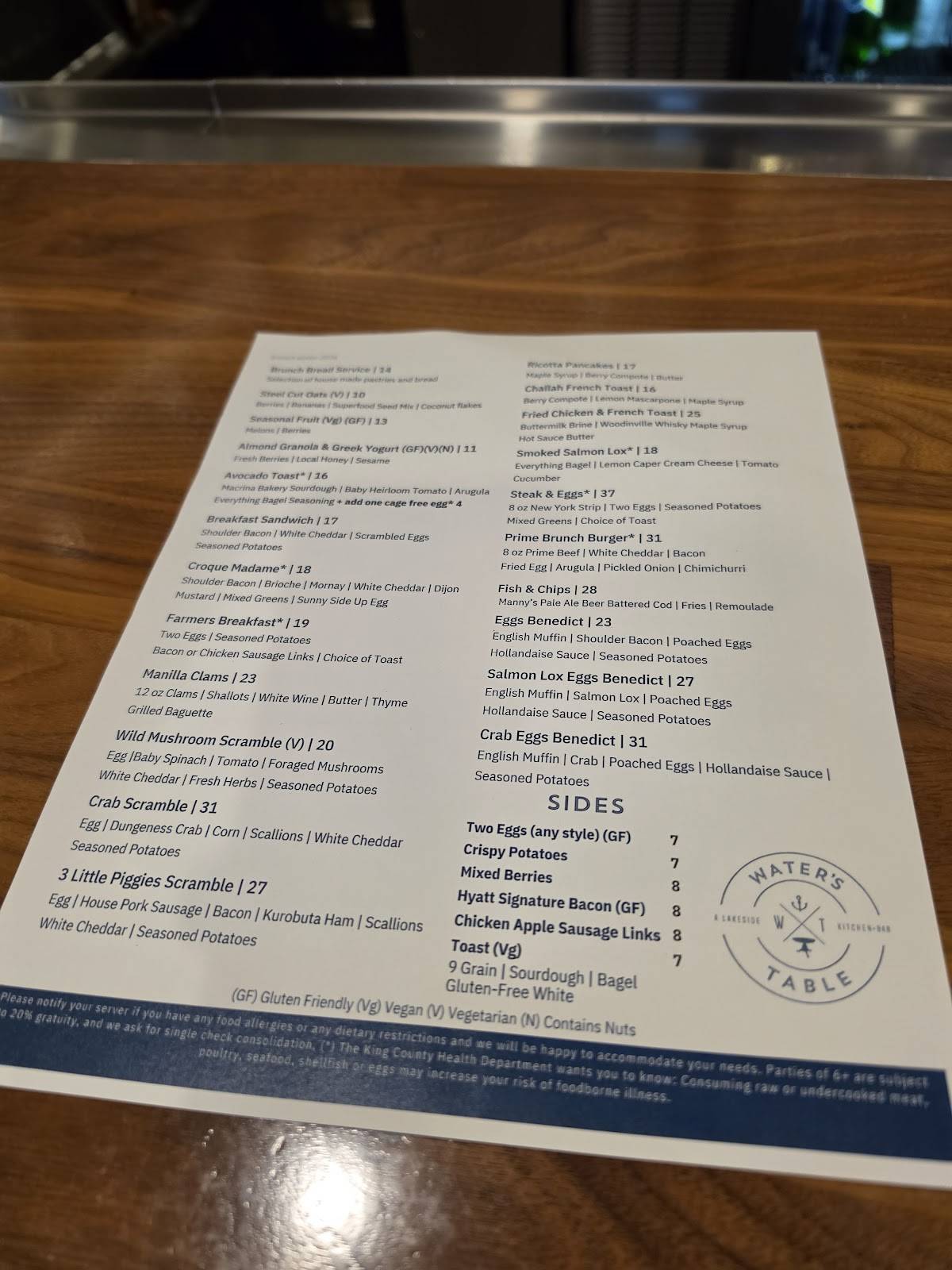 Water's Table-Renton Restaurant меню