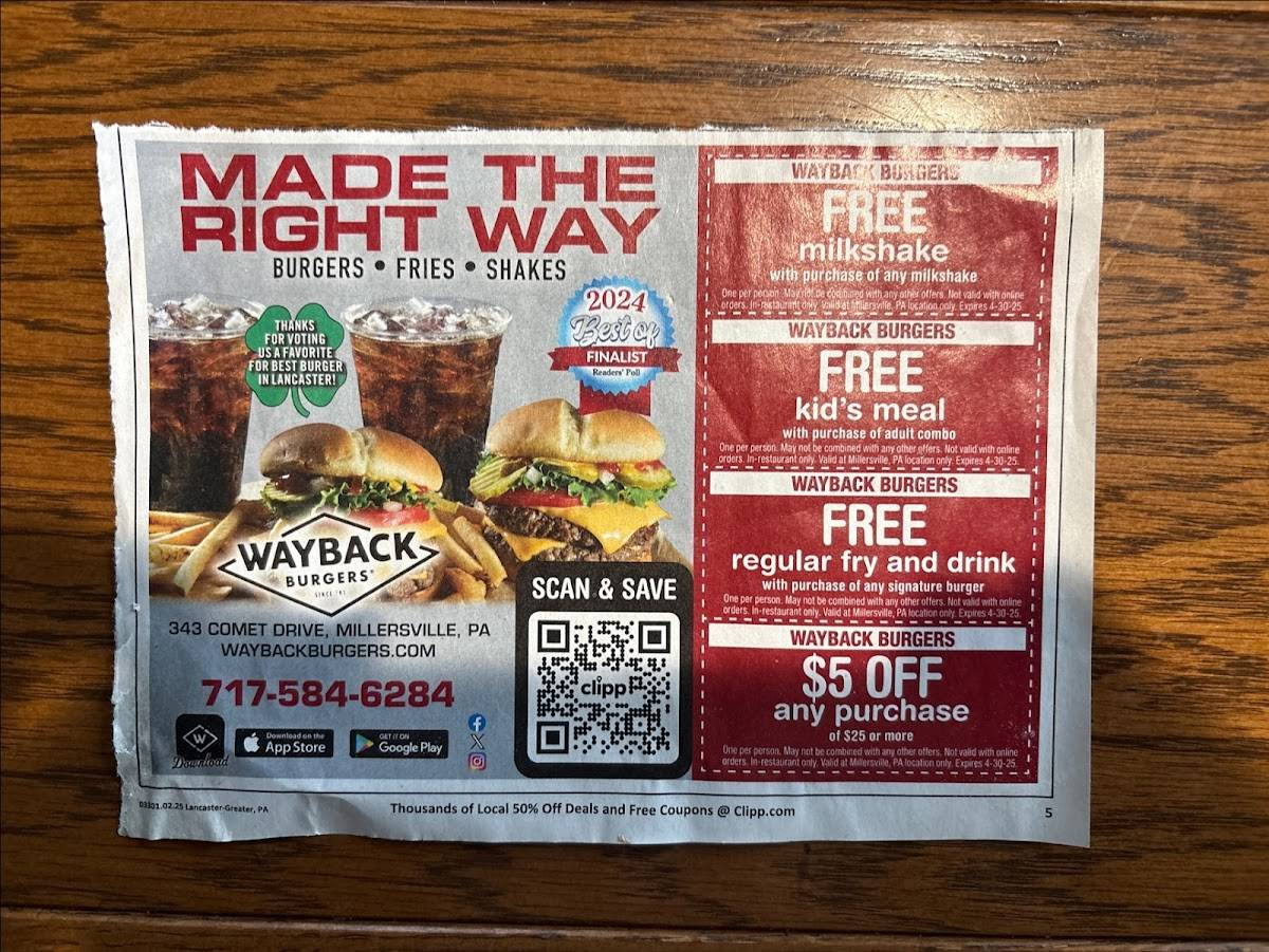 Wayback Burgers меню