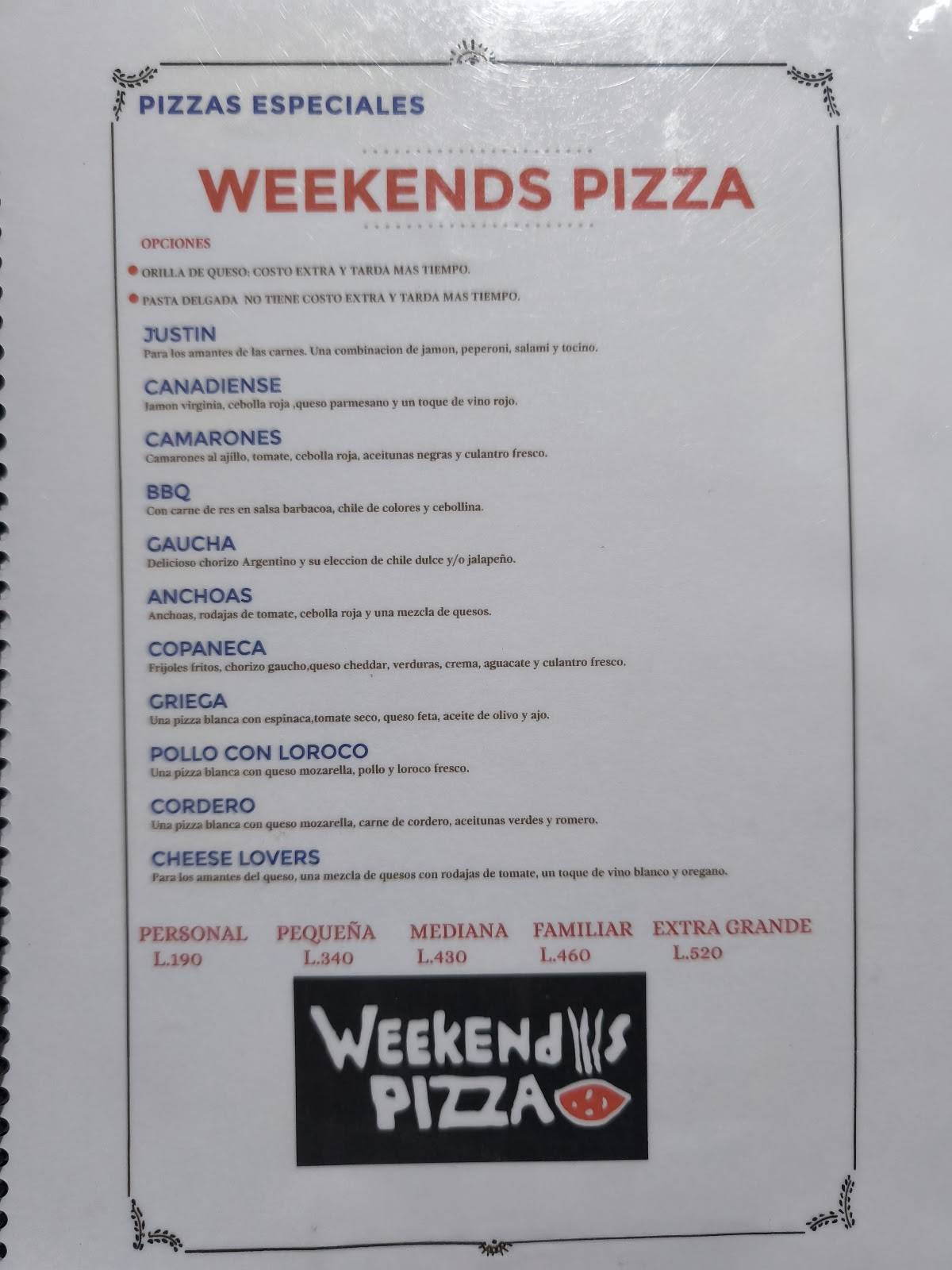 Weekend’s Pizza меню