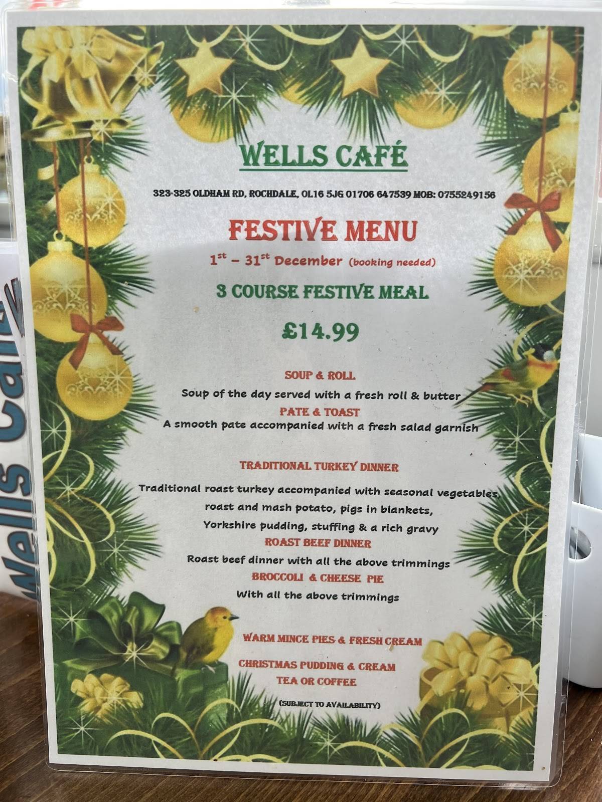 Wells Cafe меню