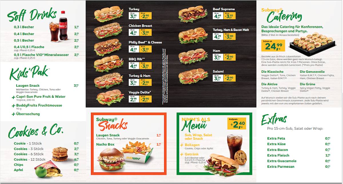 Subway меню