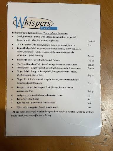 Whispers Cafe меню