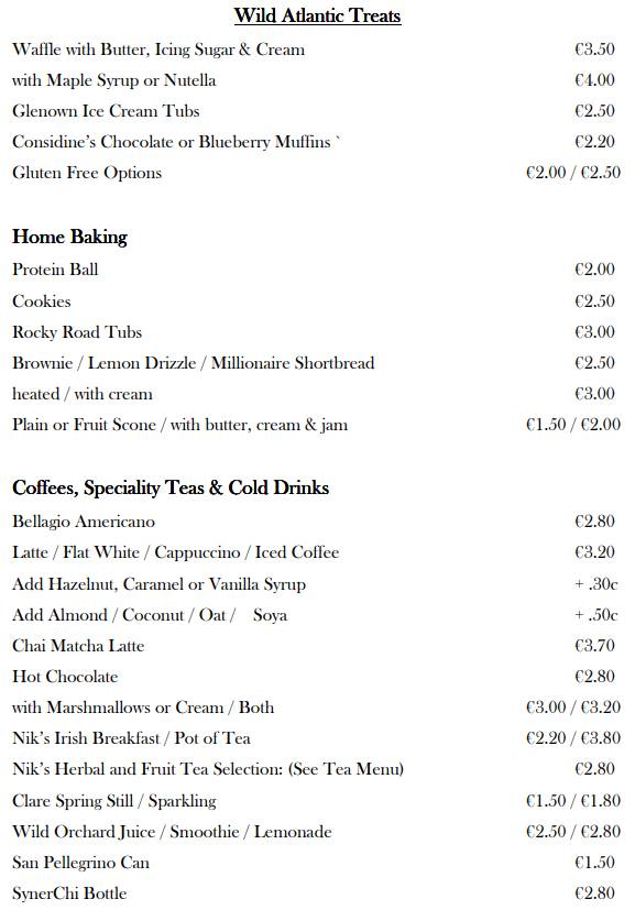 Wild Atlantic Break меню