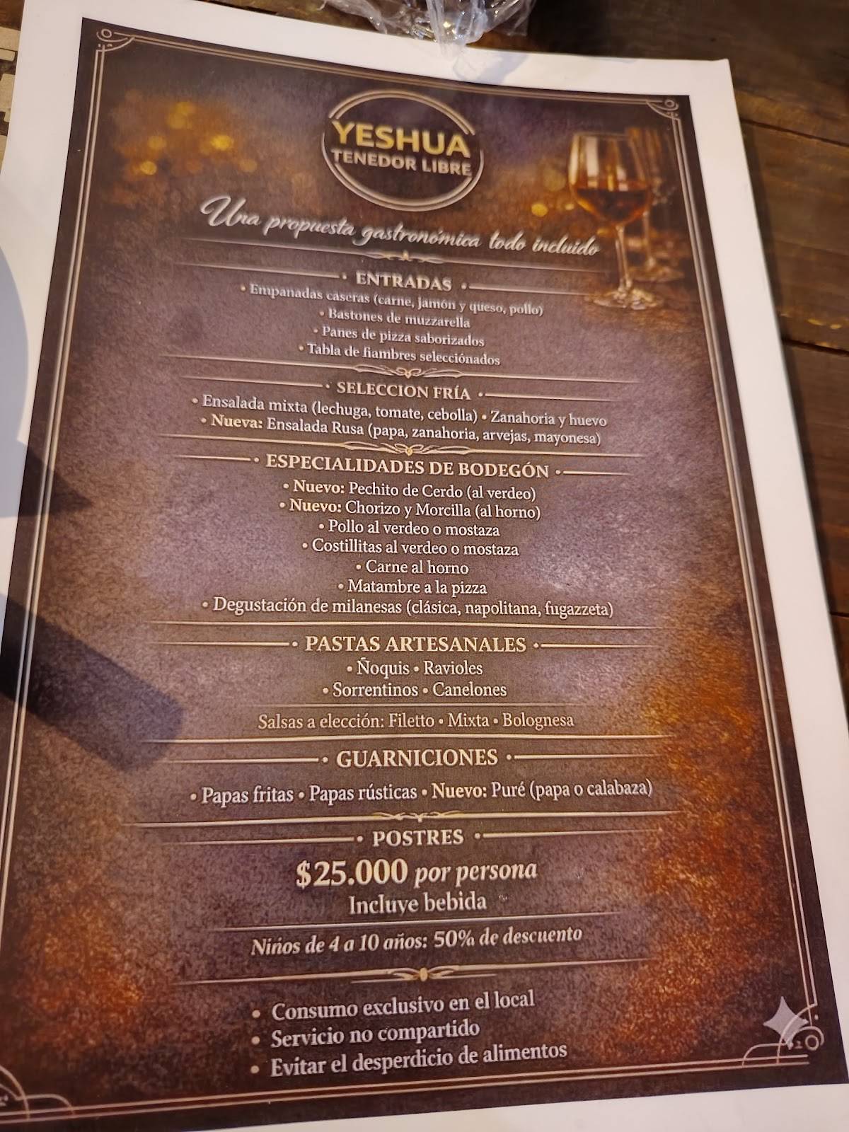 YESHUA RESTO Y CAFE меню