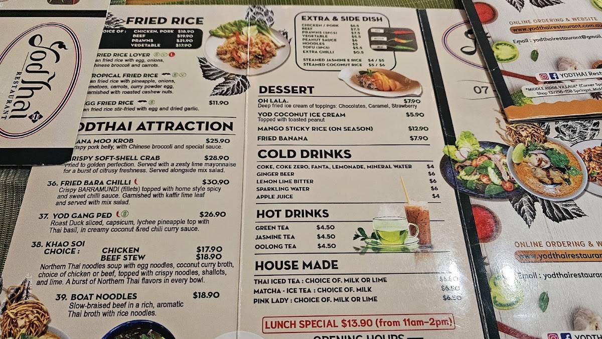 Yodthai Restaurant - Toowoomba меню