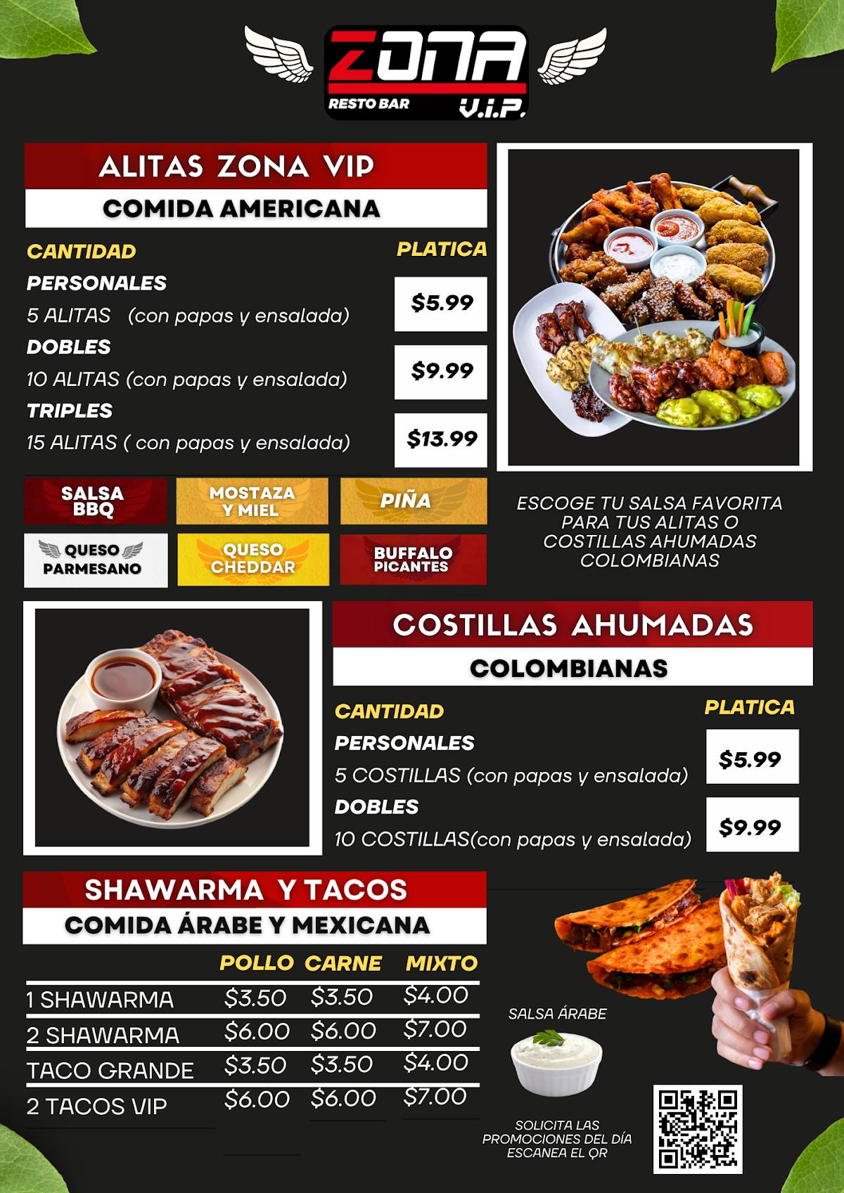 ZONA VIP SANTA ROSA меню