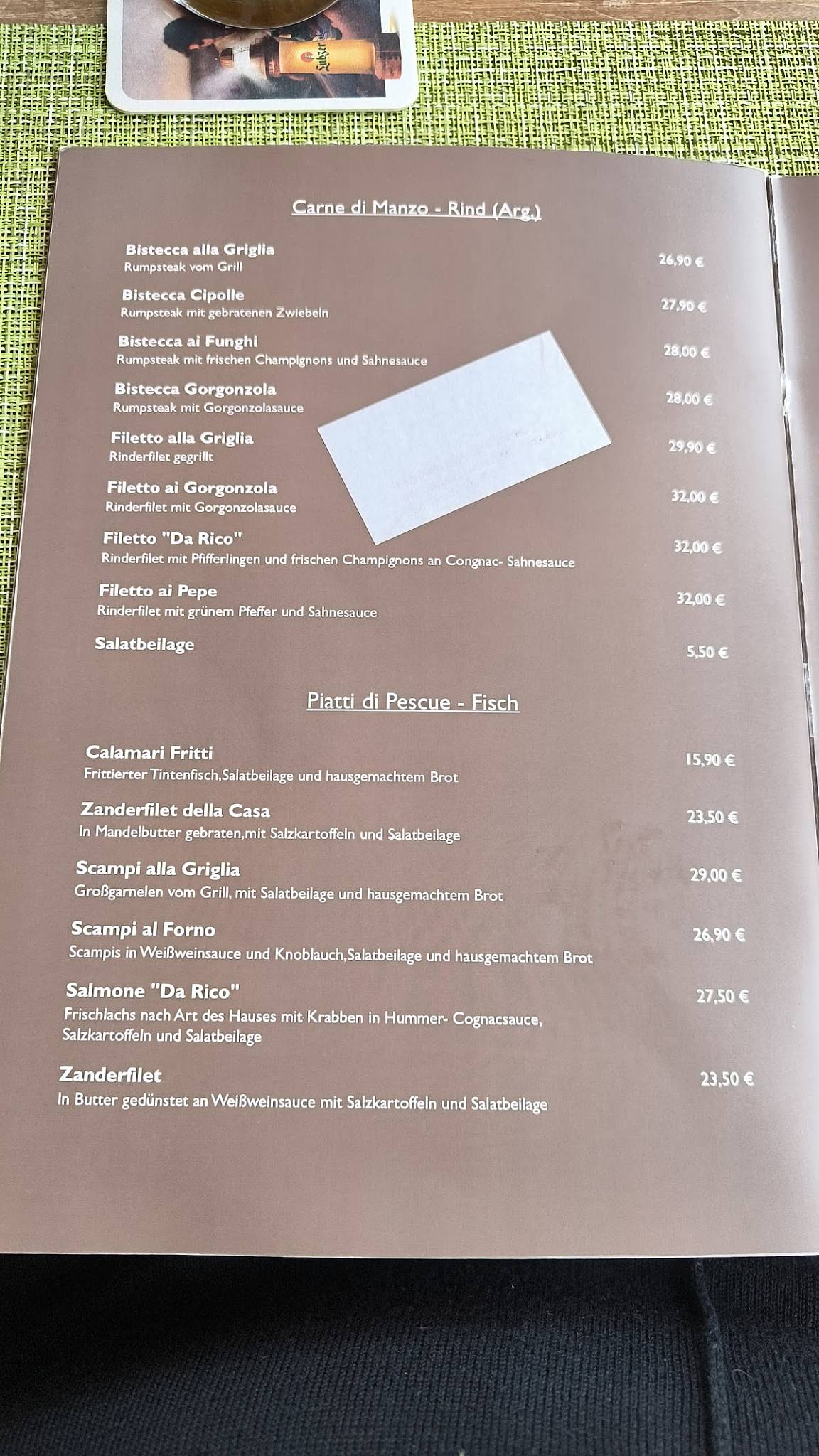 Restaurant & Pizzeria da Rico меню