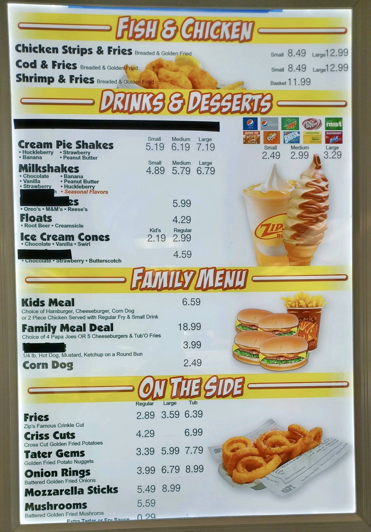 Zip's Drive In меню