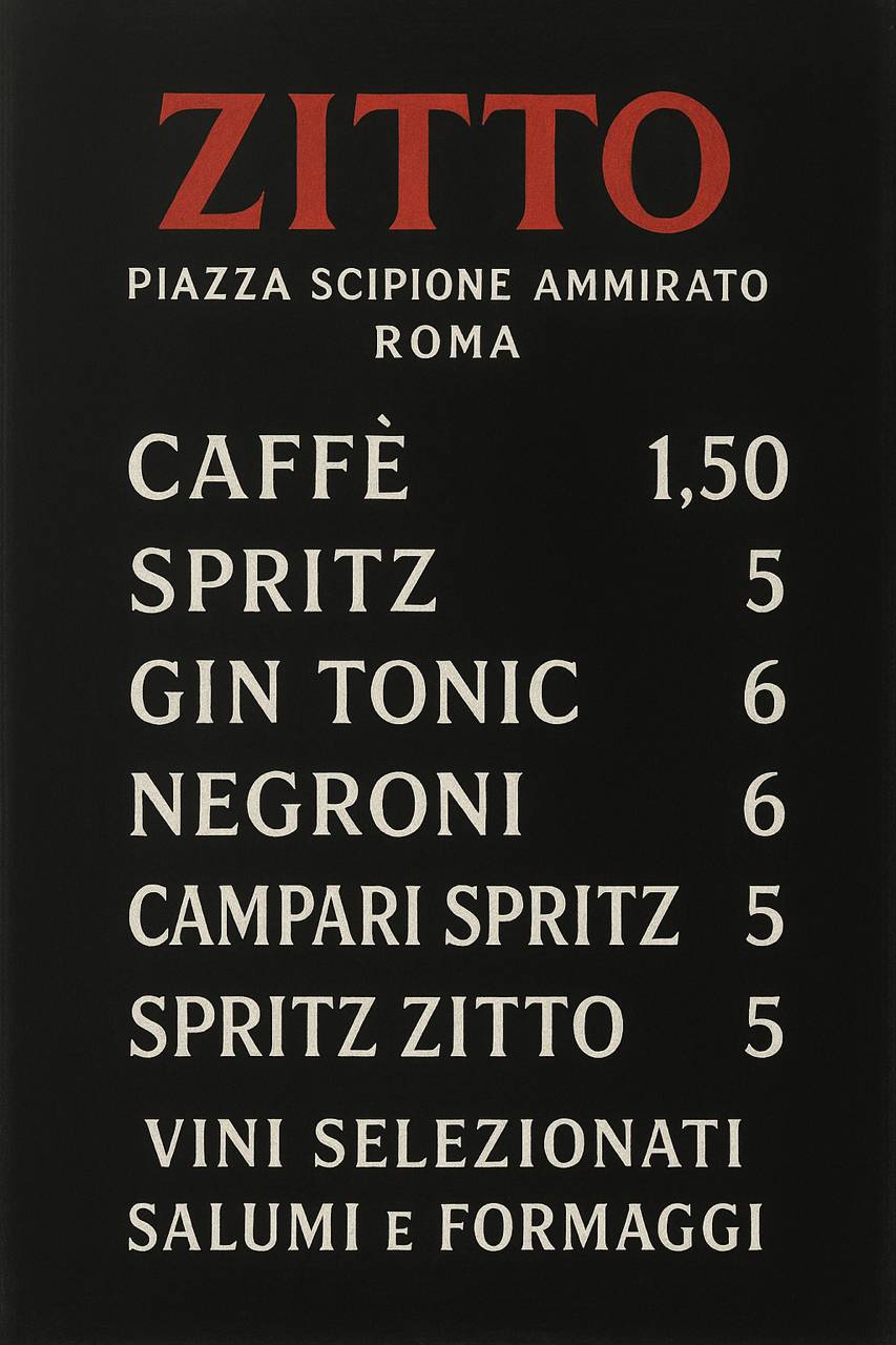 Zitto enoteca меню