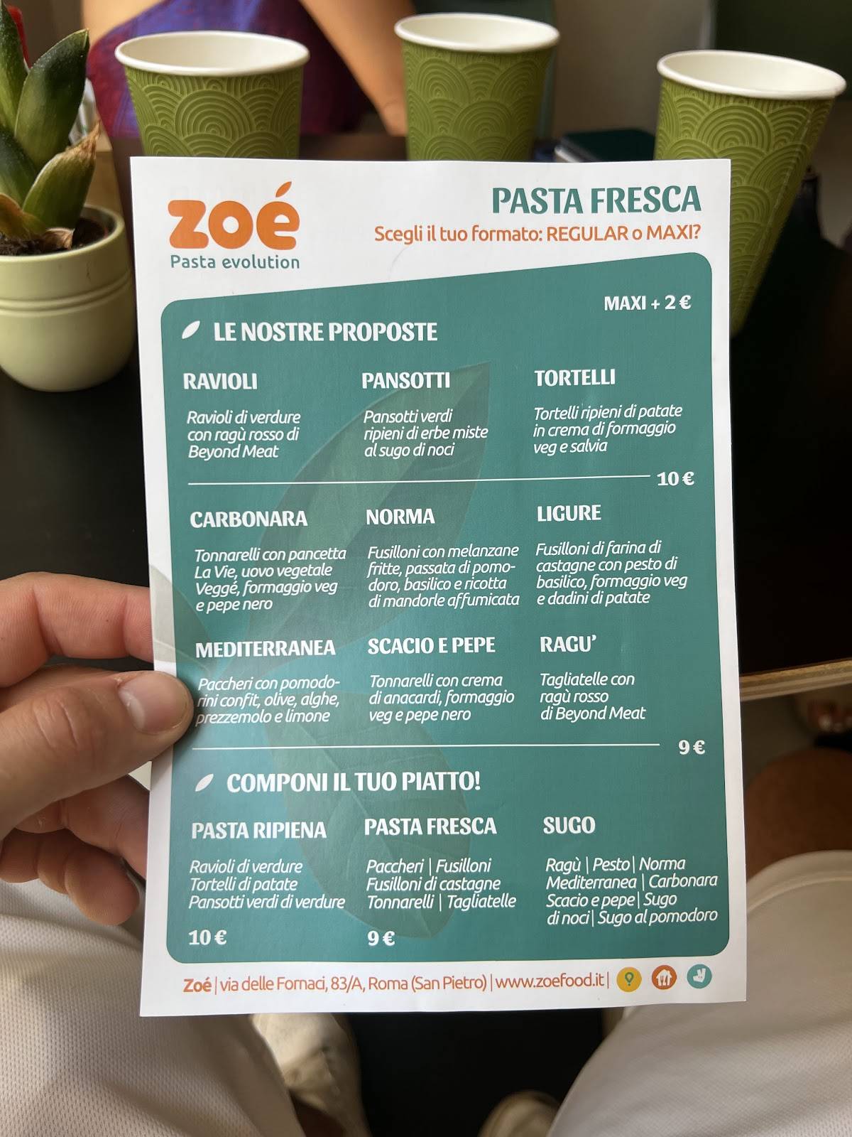Zoe Pasta Evolution меню