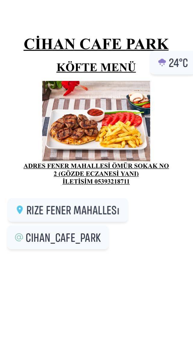 cihan cafe park меню