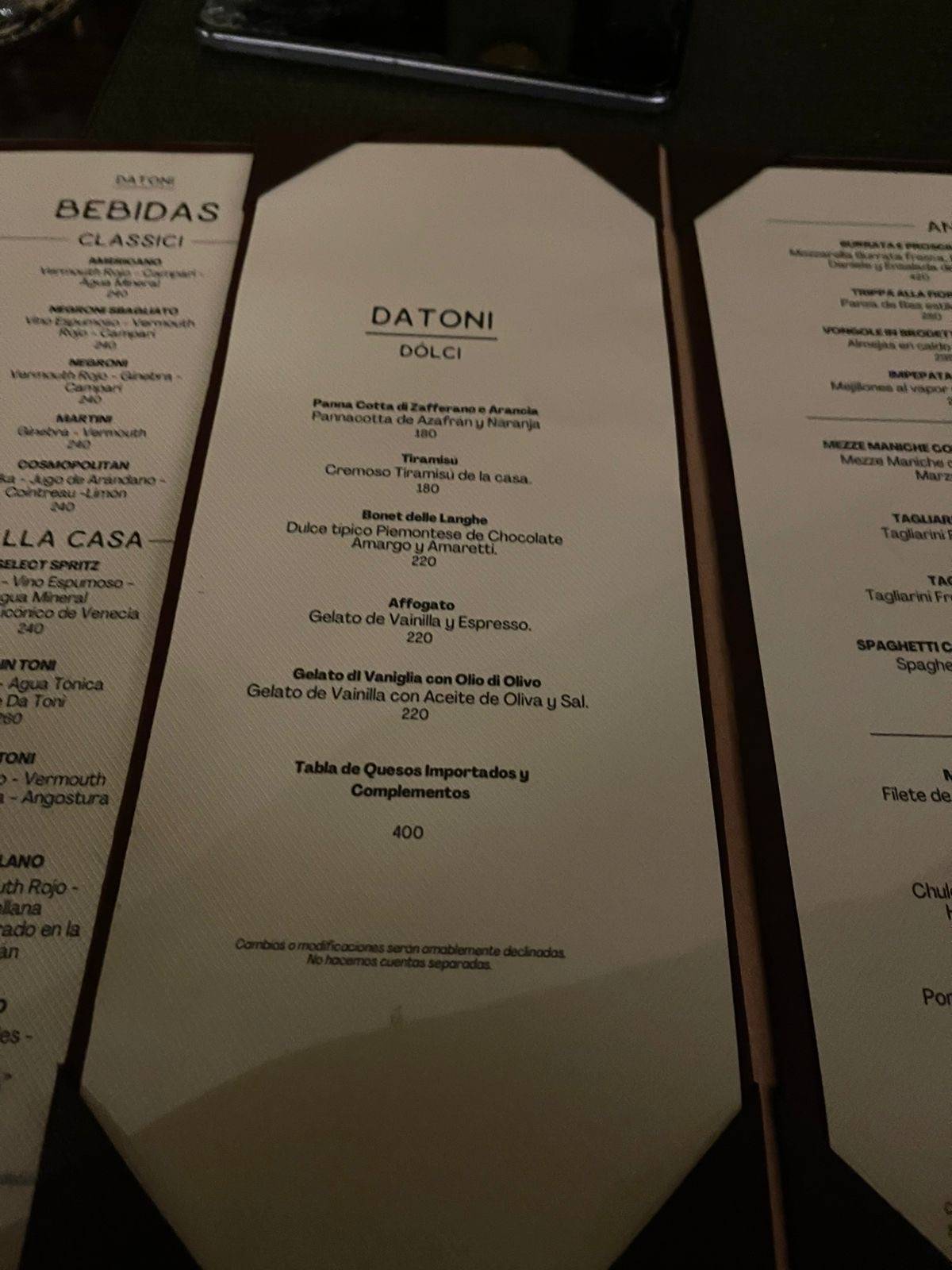 da Toni меню
