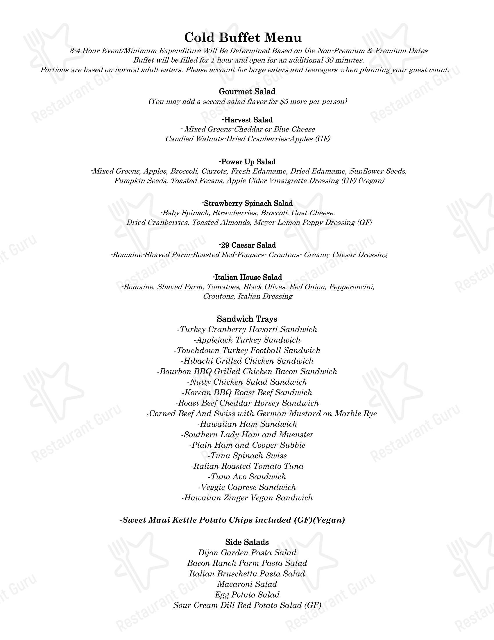 Меню 29 Cooks Catering - Dinner Menu