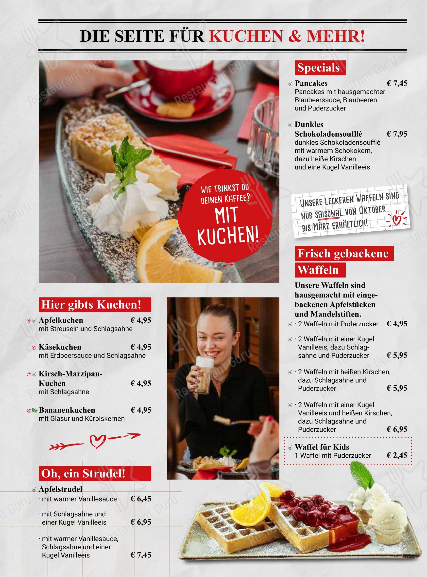 Меню кафе Cafe Extrablatt