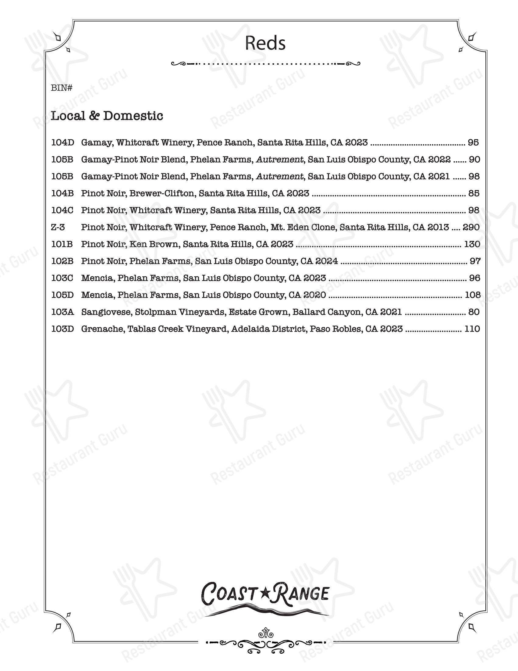 Boronia Catering Menu Pack паба и бара Coast Range