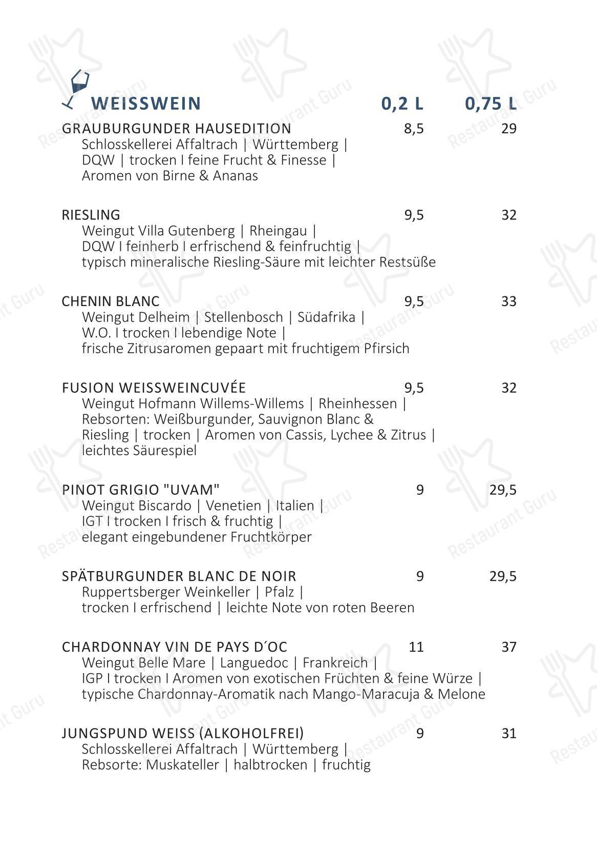 Основное меню паба и бара KAI40 Restaurant & Bar - Rostock в Ростоке