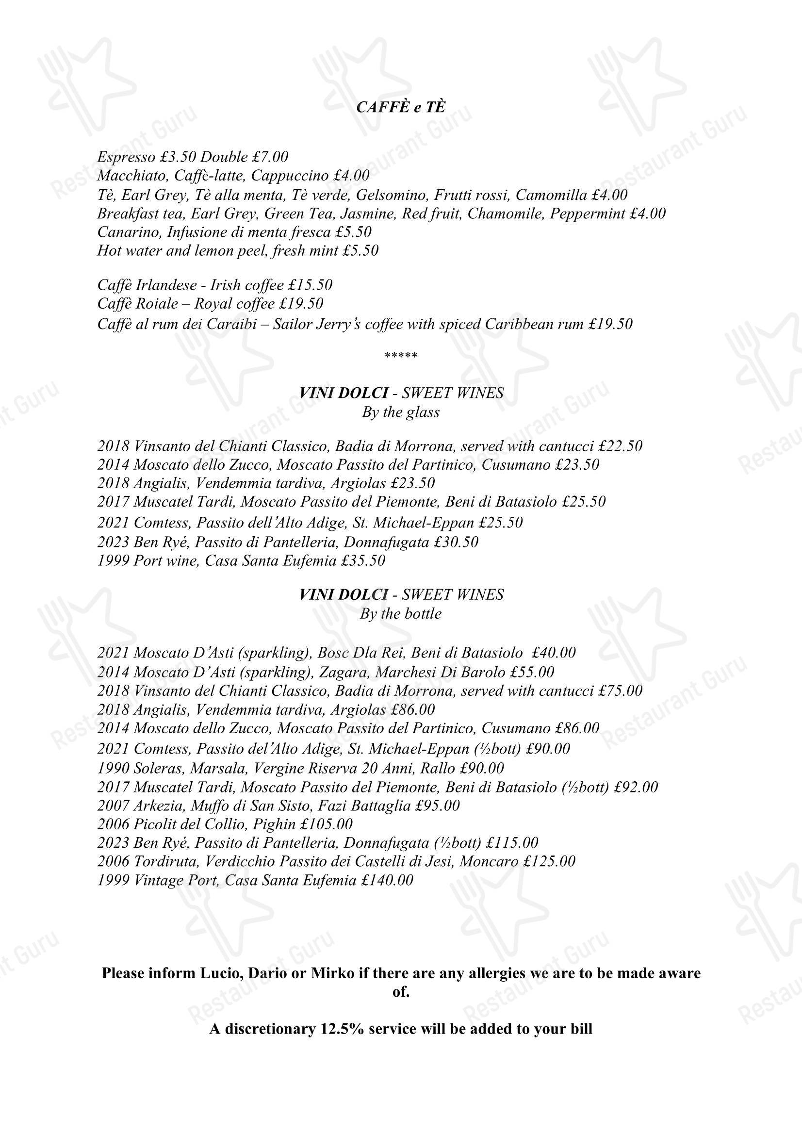 Меню ресторана Lucio Restaurant - Dinner Menu