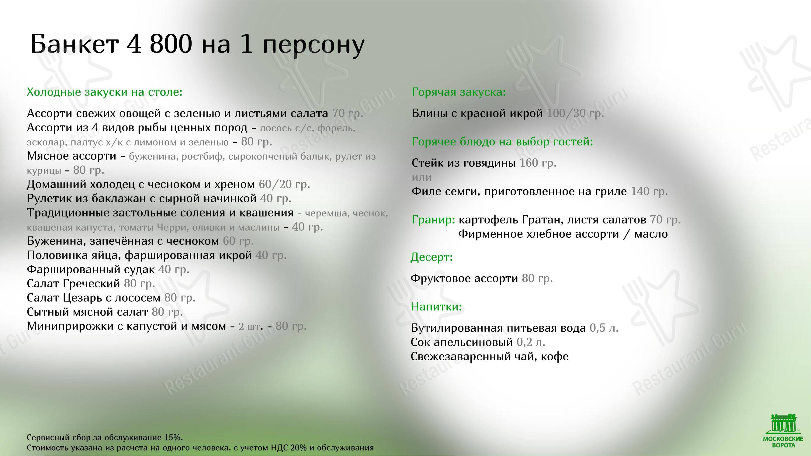 Меню ресторана Милано