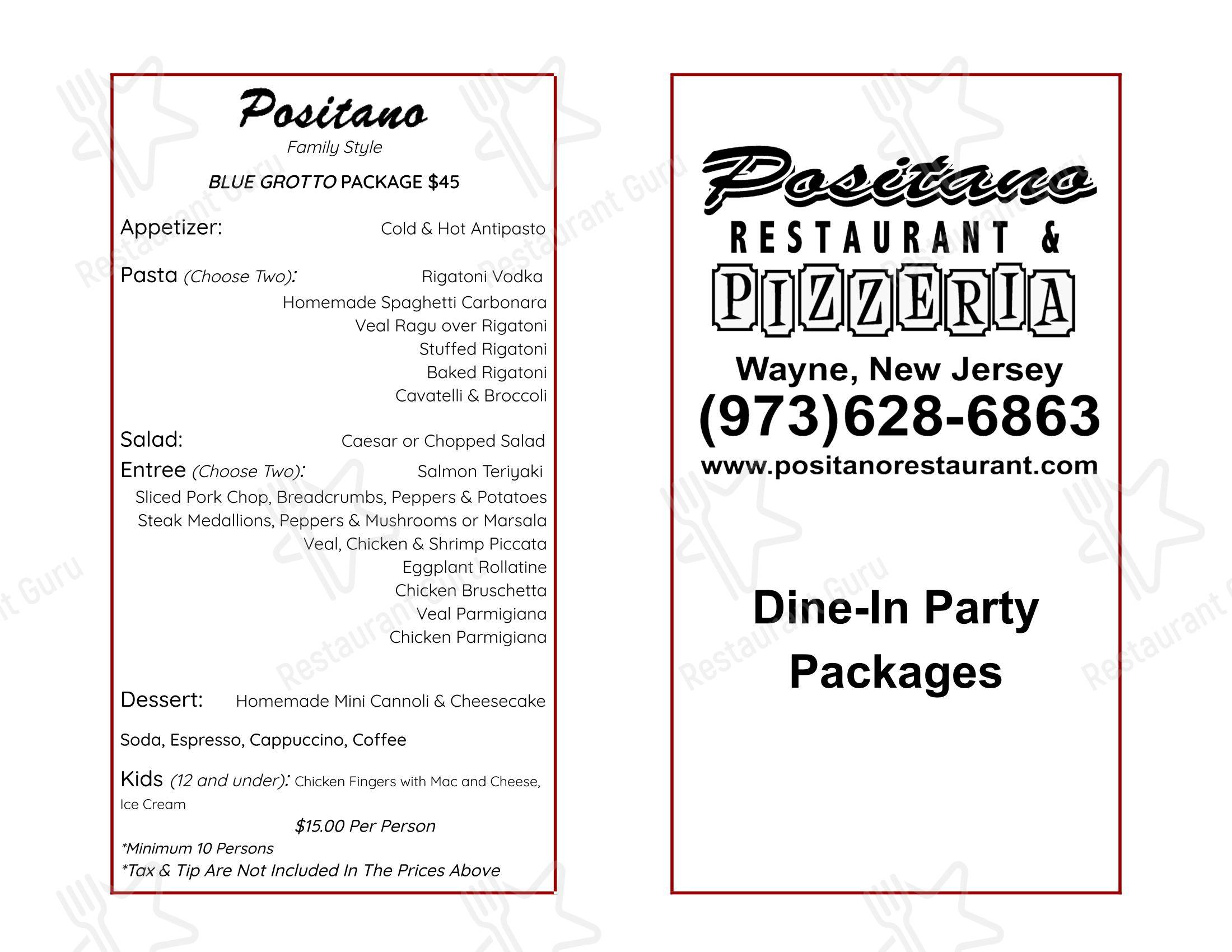 Positano Restaurant and pizzeria в Уэйне - 菜单